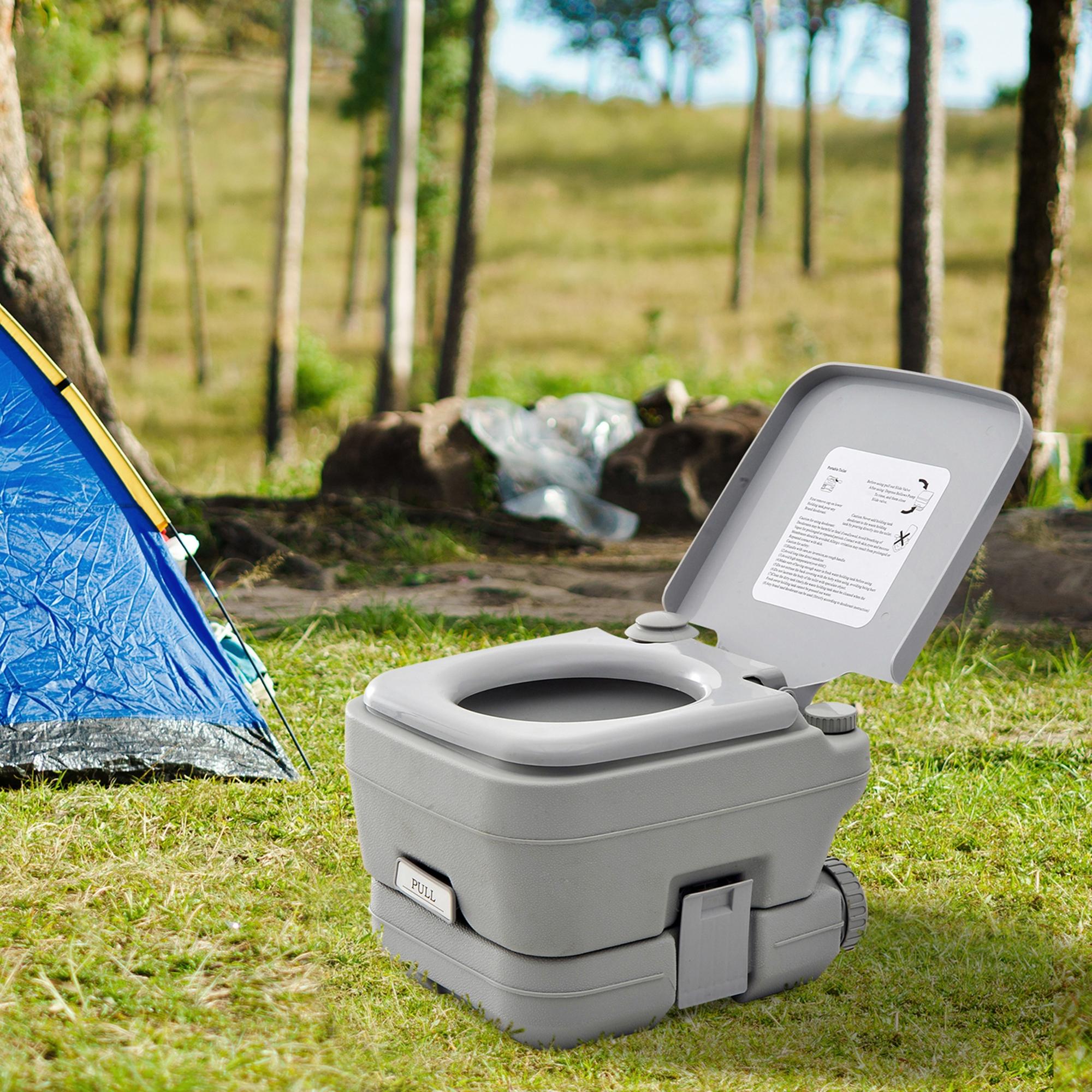 HOMCOM 10L Portable Travel Toilet Outdoor Camping Picnic with 2 Detachable Tanks & Push-button Operation, Grey - North Peak Garden Furniture