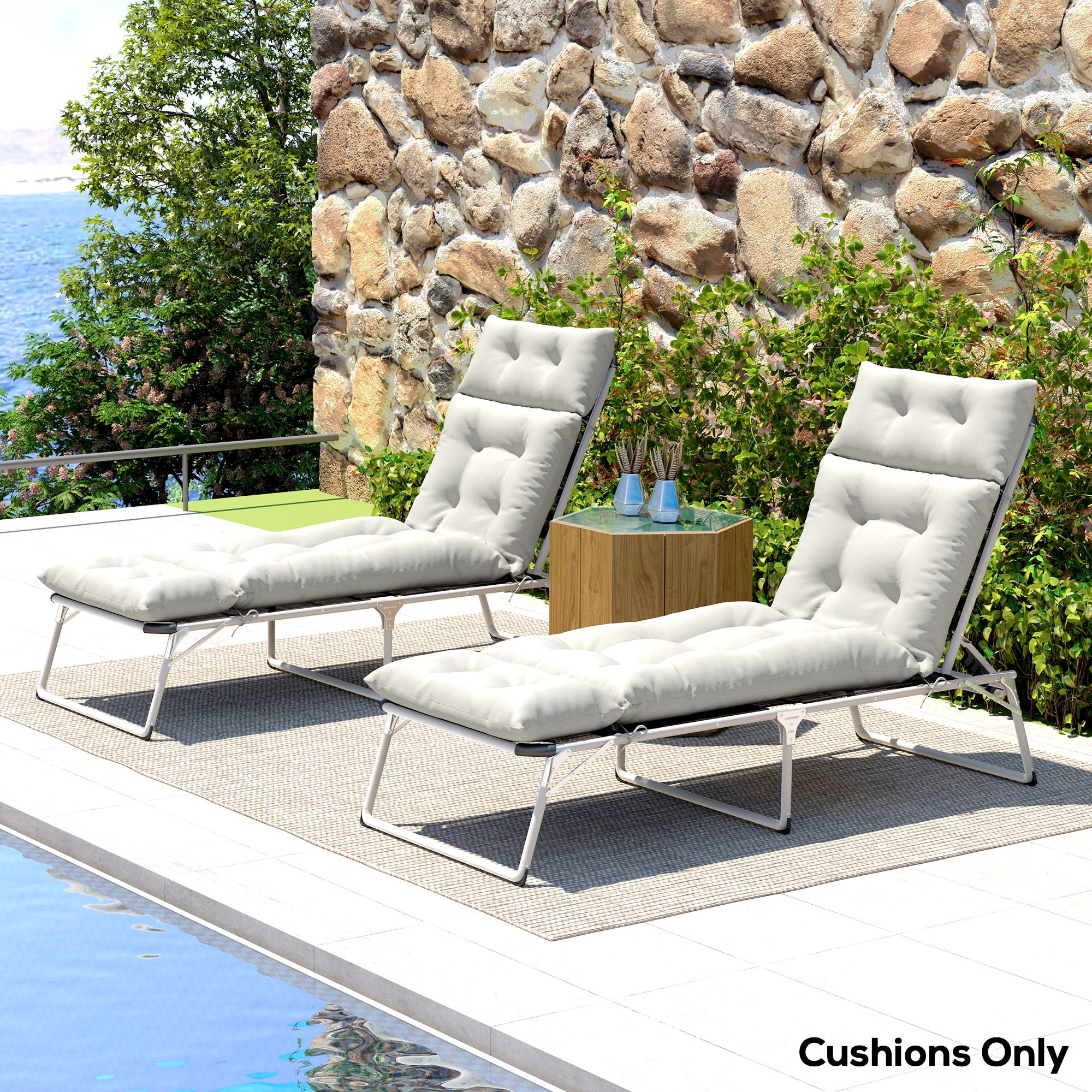 Outsunny Set of Two 190 x 56cm Sun Lounger Cushions - Light Grey - North Peak Garden Furniture