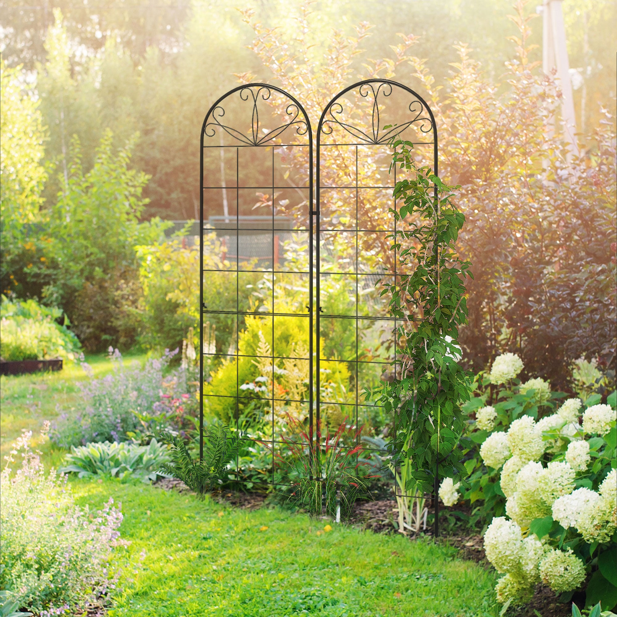 Outsunny Metal Trellis Set of 2, Garden Trellis for Climbing Plants Support Frames, Grid Design - North Peak Garden Furniture