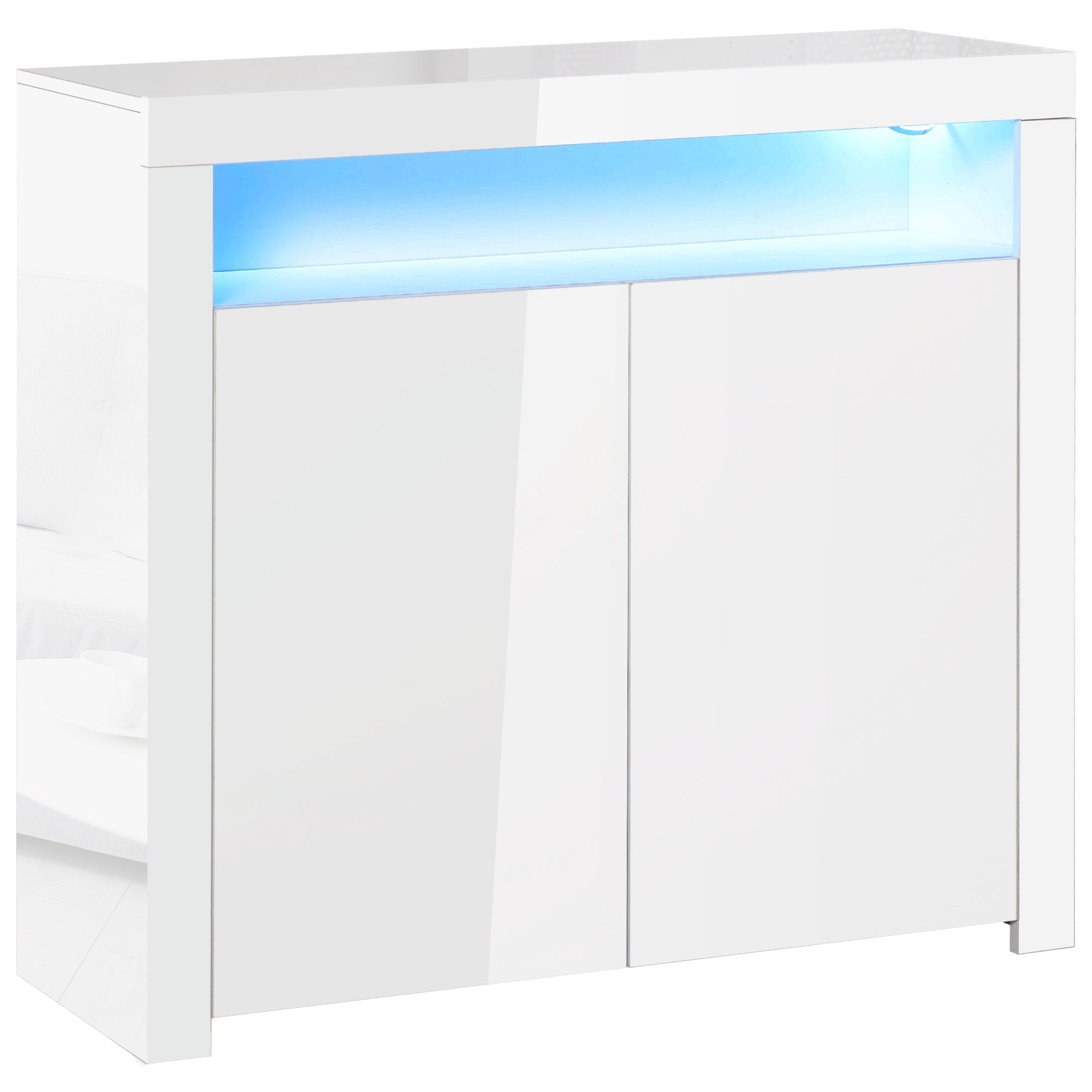 HOMCOM LED Storage Cabinet, Cupboard with High Gloss Front and RGB Lighting, Modern Sideboard for Entryway, Dining Area, Living Room, White - North Peak Garden Furniture