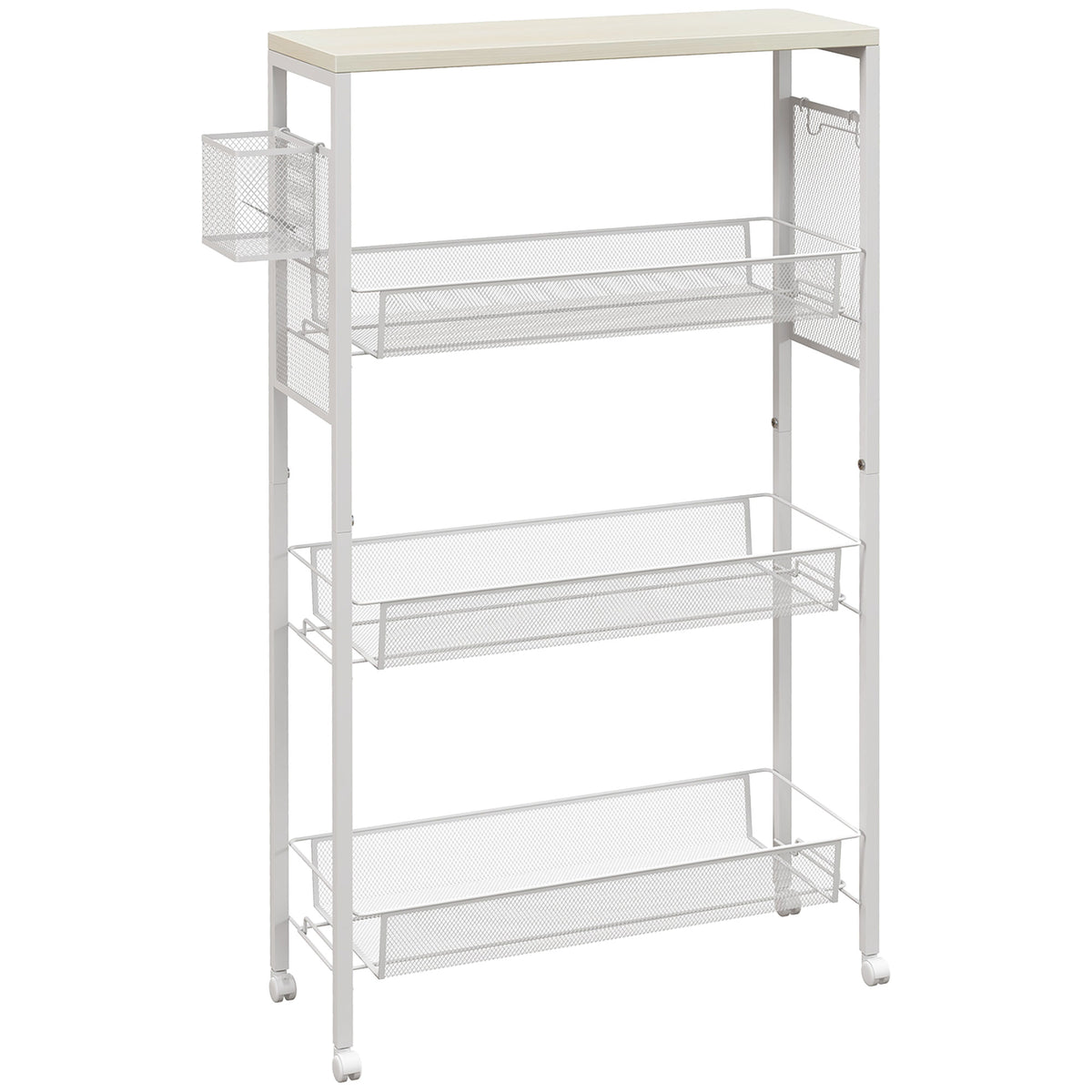 HOMCOM 3-Tier Kitchen Cart with 3 Steel Wire Baskets - White