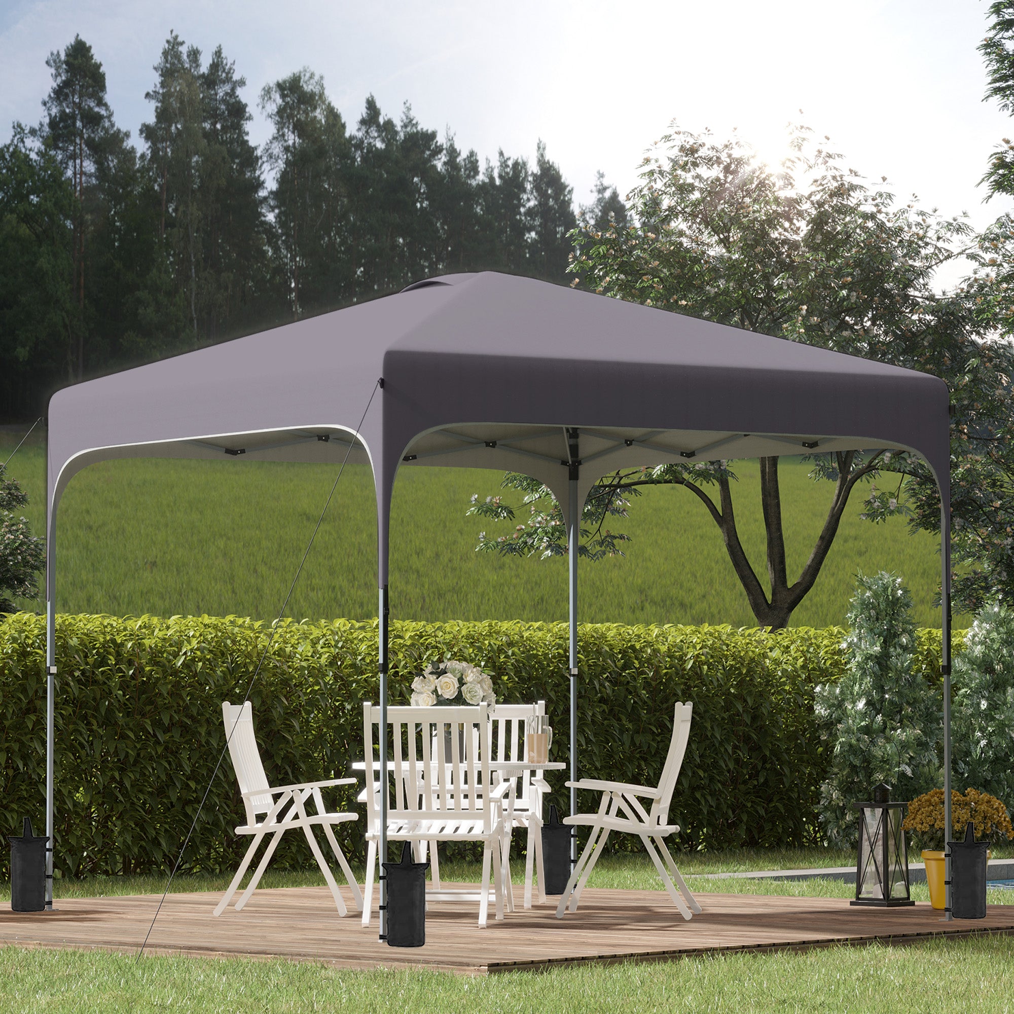 Outsunny 3 x 3 (M) Pop Up Gazebo, UPF 50+ Foldable Canopy Tent with Carry Bag with Wheels and 4 Leg Weight Bags, Height Adjustable, for Outdoor Garden Patio Party, Dark Grey - North Peak Garden Furniture