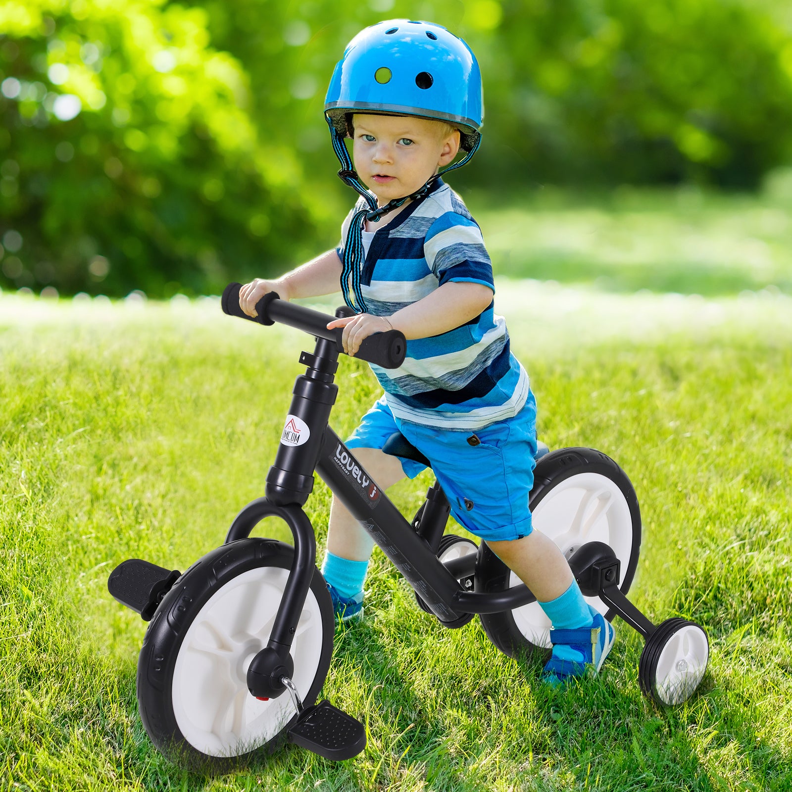 HOMCOM 11 Inch Kids Balance Bike Training Pedal Bicycle W/ Removable Stabilizers EVA Tyres Adjustable Seat Height 2 to 5 Years Gift for Boys Girls Black - North Peak Garden Furniture
