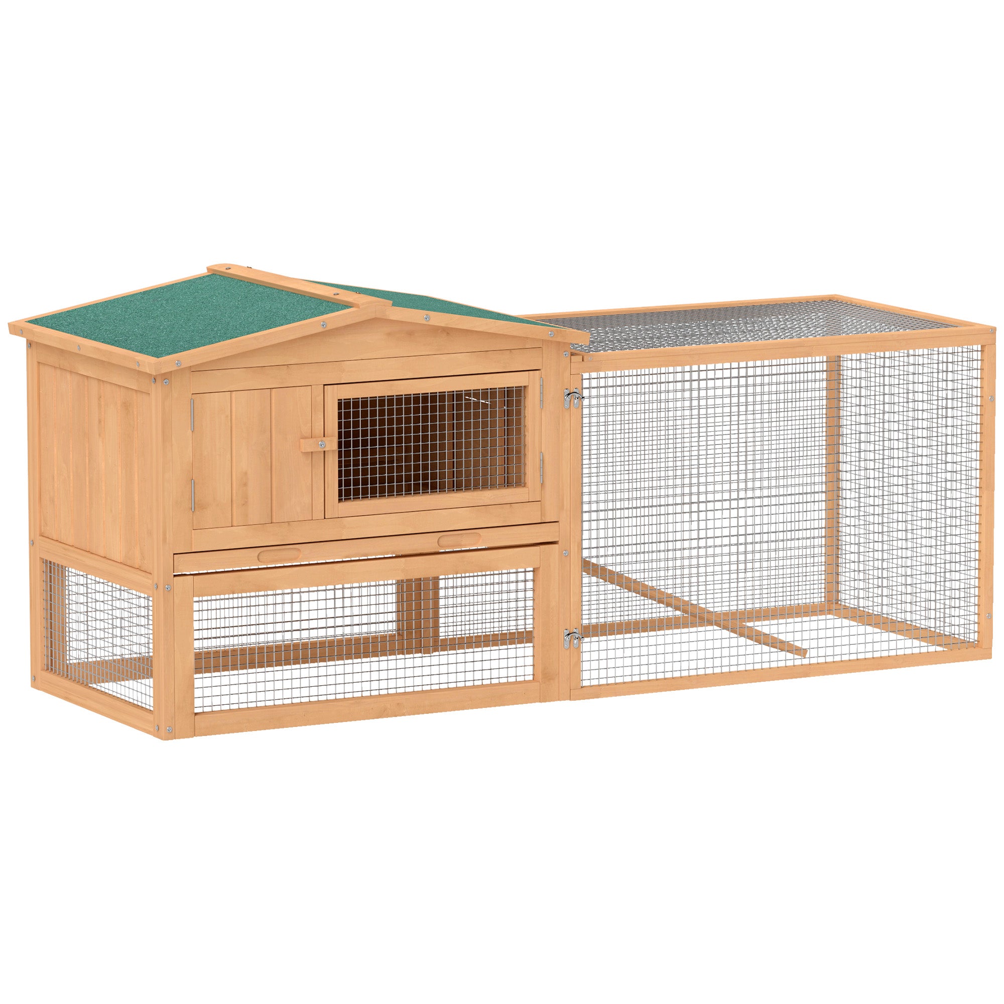 Pawhut Wooden Rabbit Hutch Guinea Pig hutch House 2 Tier with Rabbit Run for Outdoor Garden Backyard, 85 x 24 x 57cm - North Peak Garden Furniture