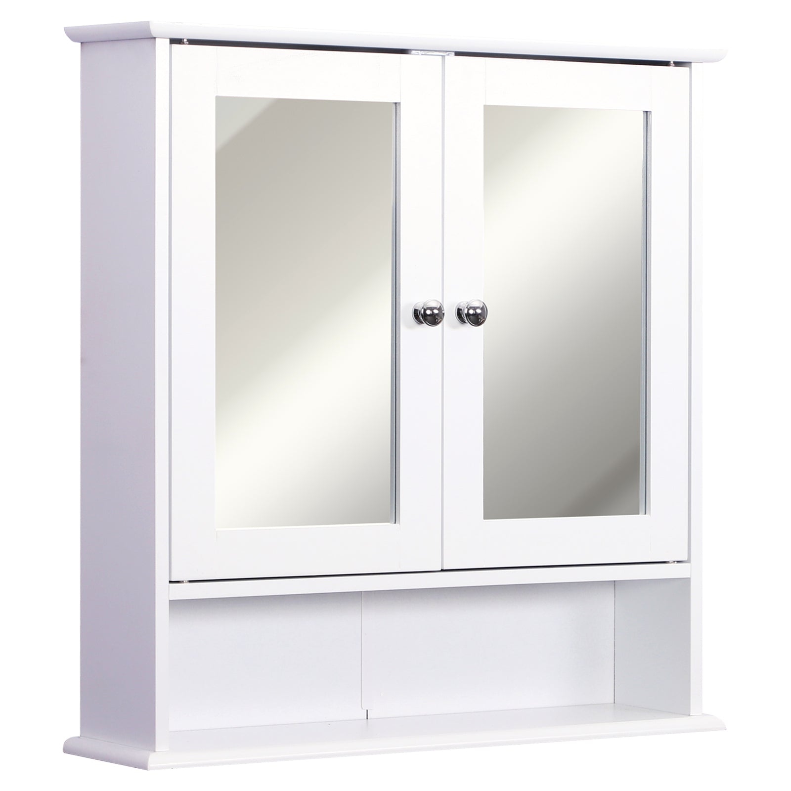 kleankin Wall-mounted Bathroom Cabinet Mirror Door Organiser Storage Shelves Living Room White - North Peak Garden Furniture