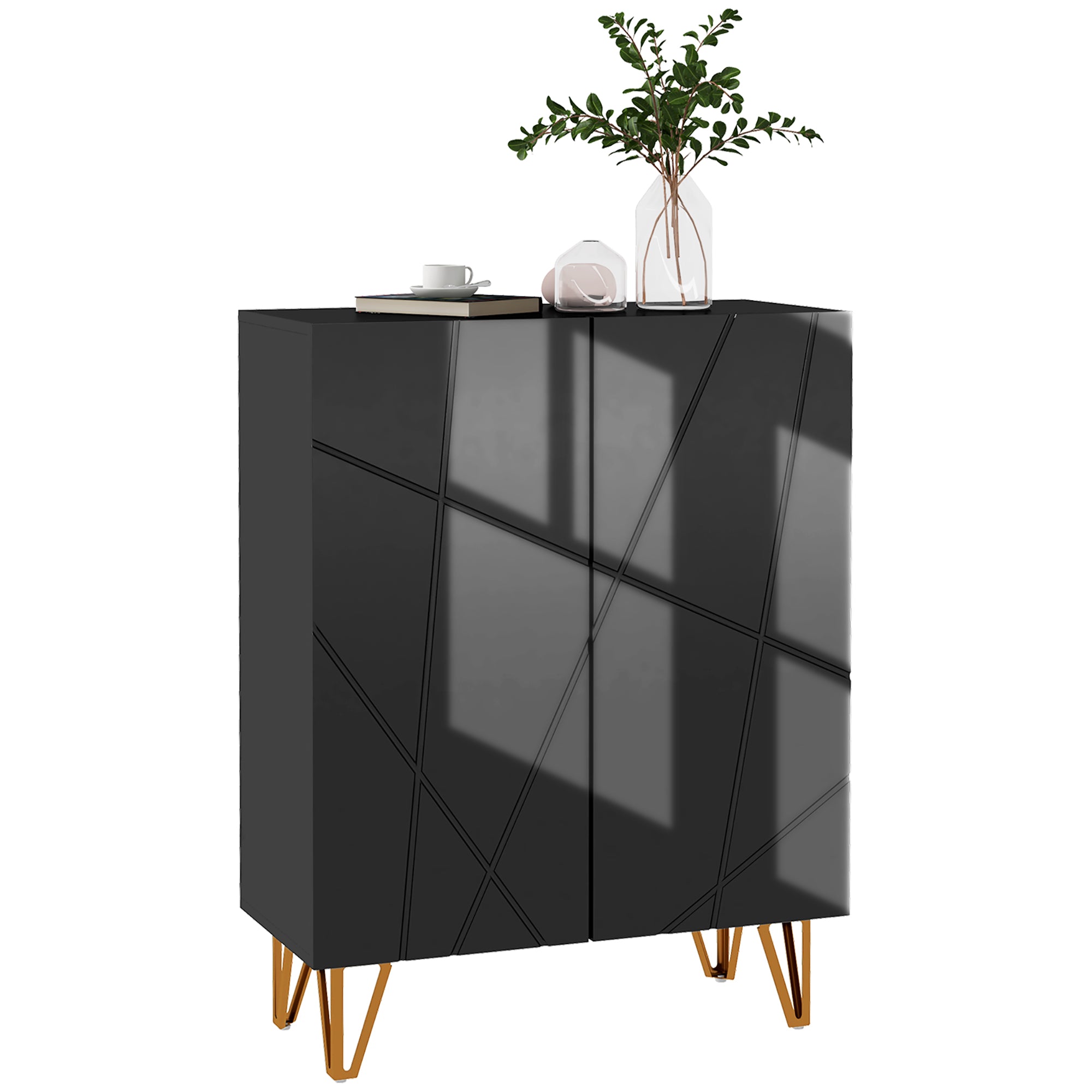 HOMCOM Narrow Shoe Storage Cabinet with Soft-Close Hinges and Adjustable Shelves for 15-20 Pairs of Shoes, Black - North Peak Garden Furniture