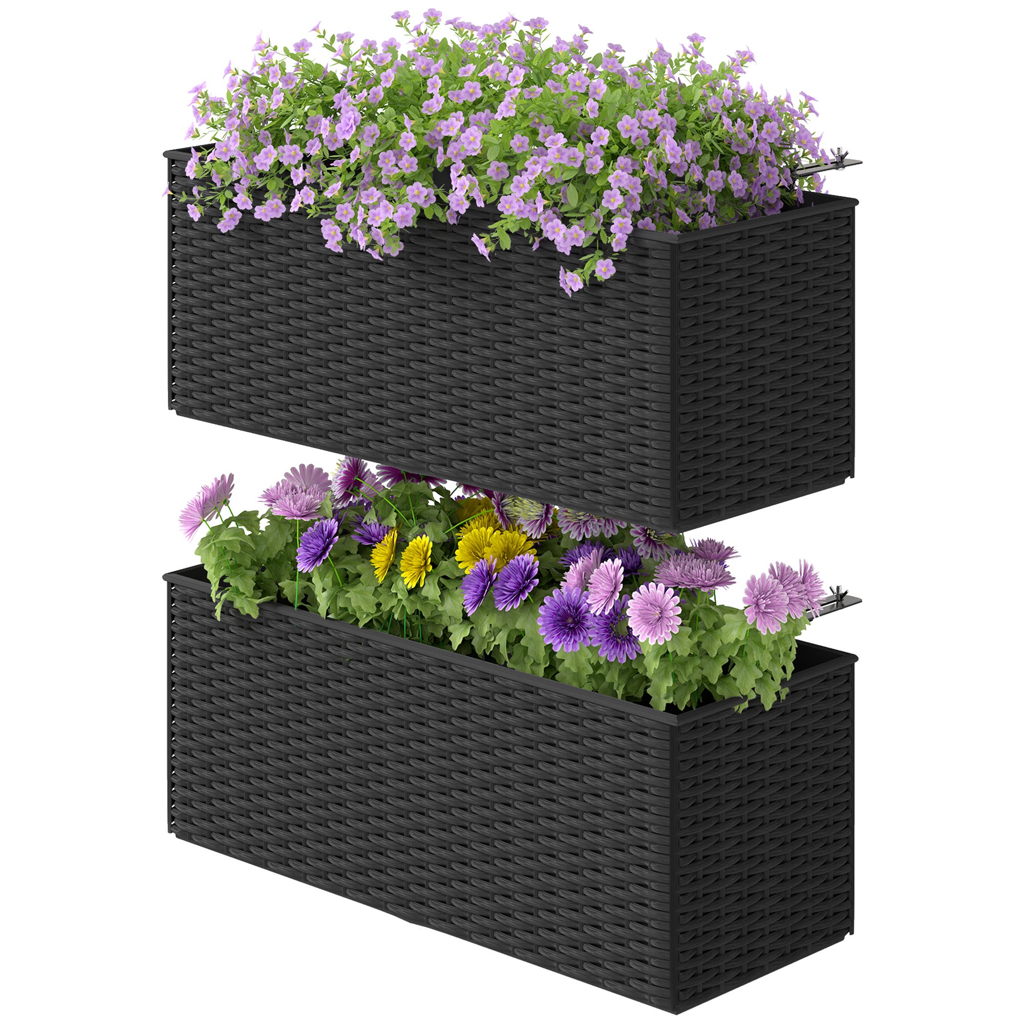 Outsunny Set of Two Rattan-Effect Planters - Black - North Peak Garden Furniture