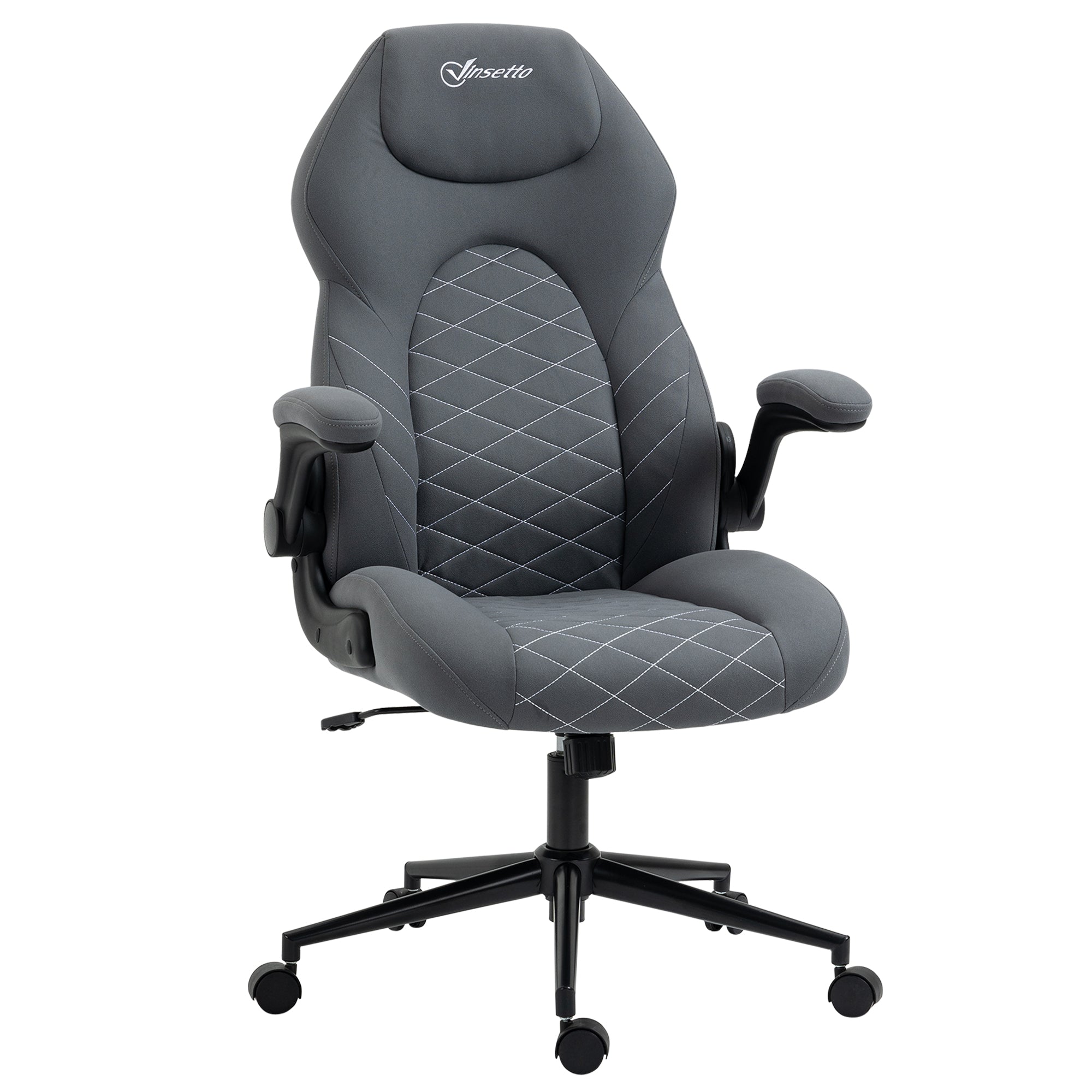 Vinsetto Home Office Desk Chair, Computer Chair with Flip Up Armrests, Swivel Seat and Tilt Function, Dark Grey - North Peak Garden Furniture