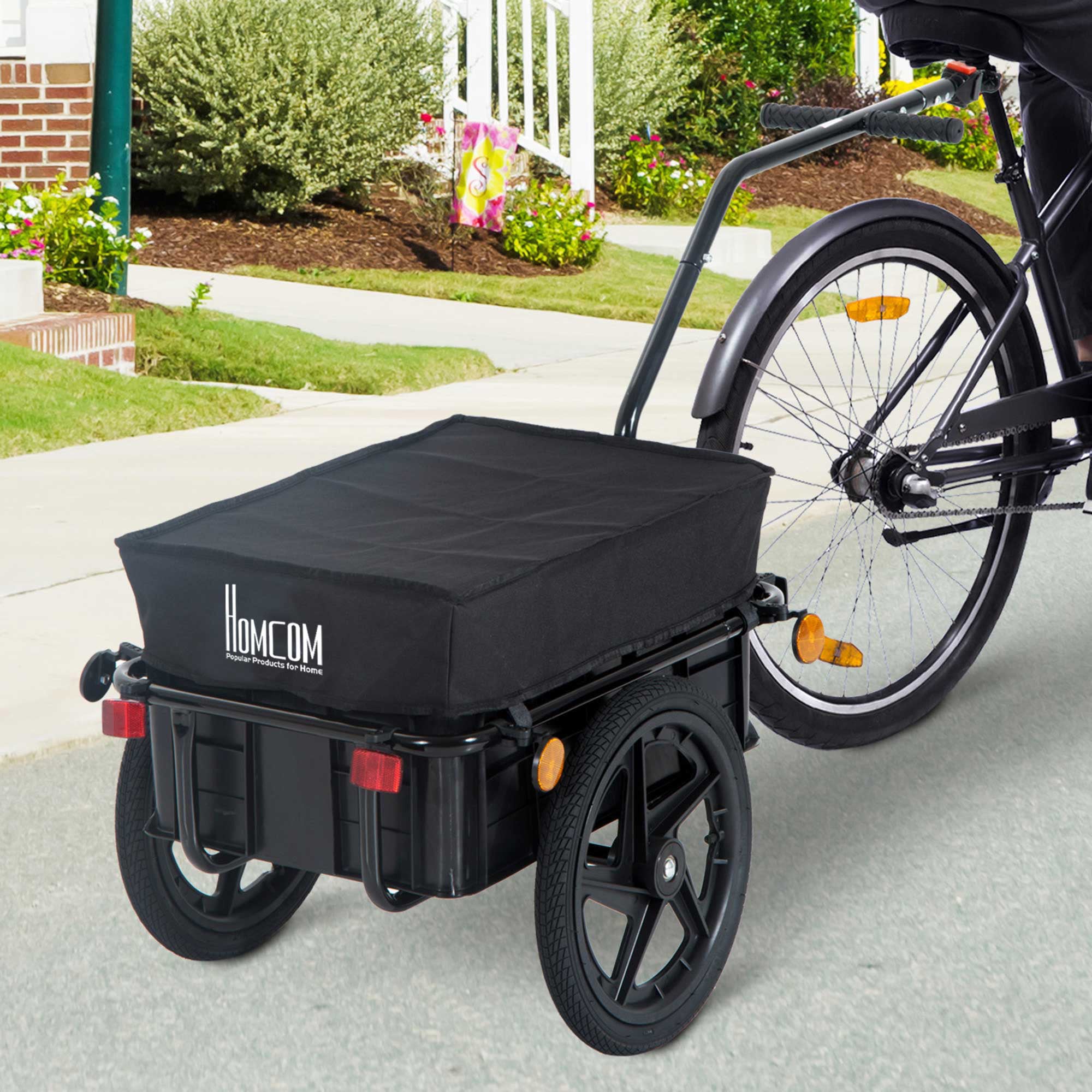 HOMCOM Cargo Trailer Bike Stroller Garden Trolley W/Carrier Utility Luggage & Wheels Black - North Peak Garden Furniture