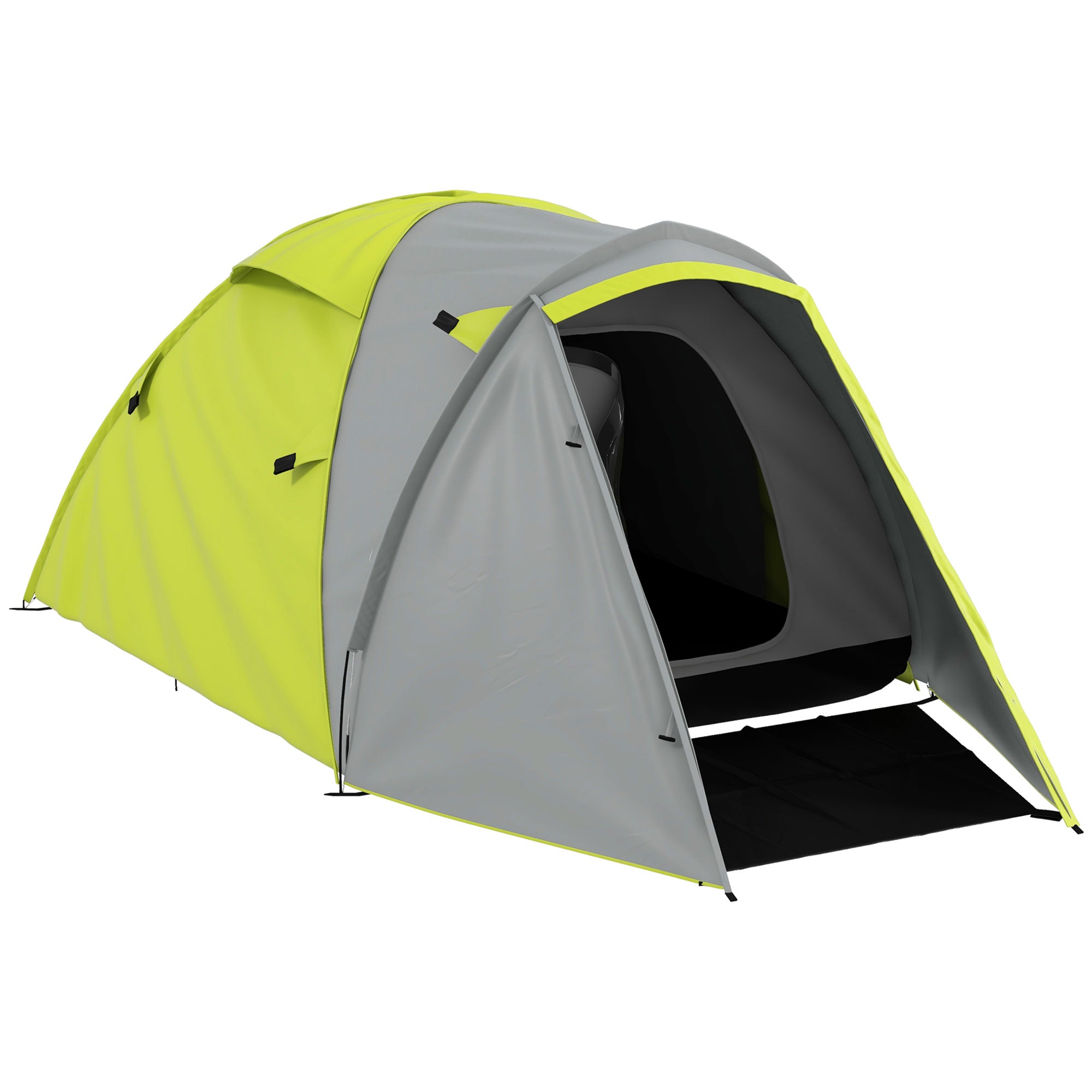 Outsunny Two-Man Dome Tent, with Front Porch and Accessories - Yellow/Grey - North Peak Garden Furniture