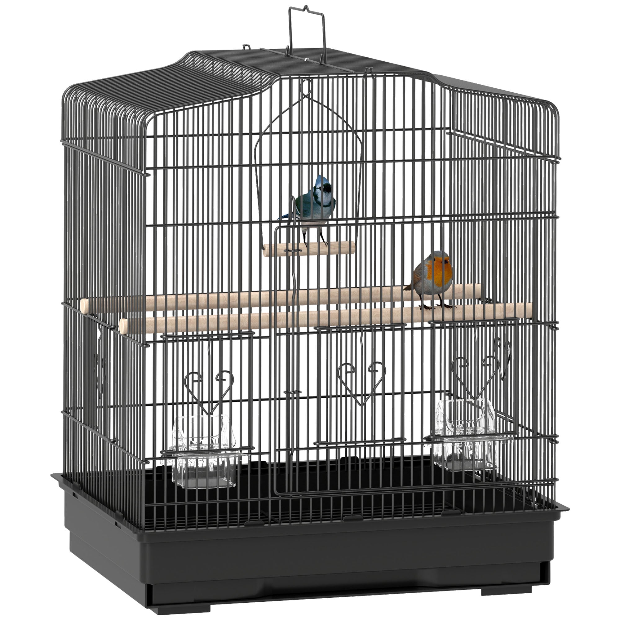 PawHut Large Metal Bird Cage with Stand, Perches, Food Bowls, Swing for Budgie, Parakeet, 46.5 x 36 x 59cm, Black - North Peak Garden Furniture