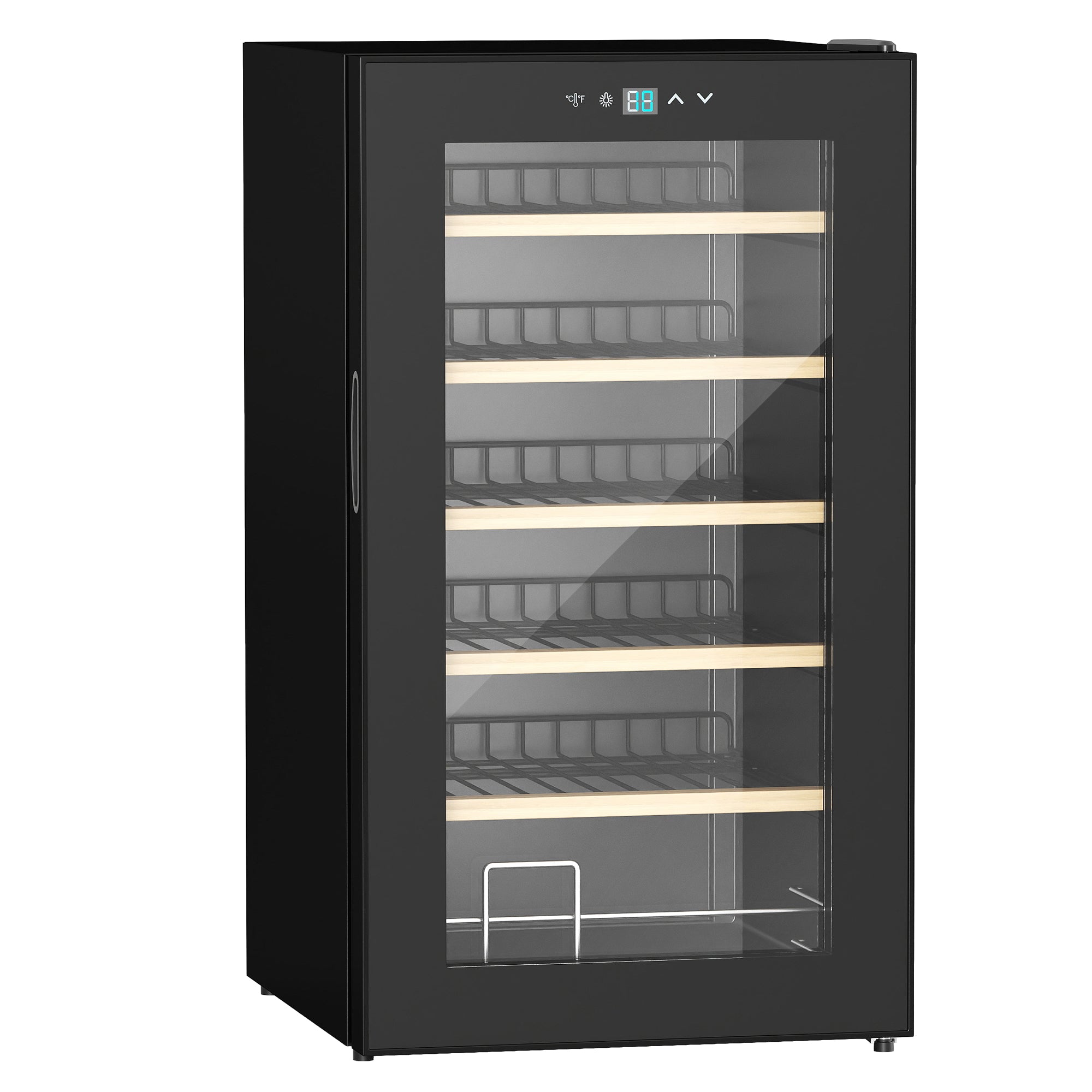 HOMCOM 24 Bottles Freestanding Wine Fridge with Glass Door, 65 Litres Single Zone Wine Cooler Fridge with Digital Touch Screen Controls and LED Light, Black