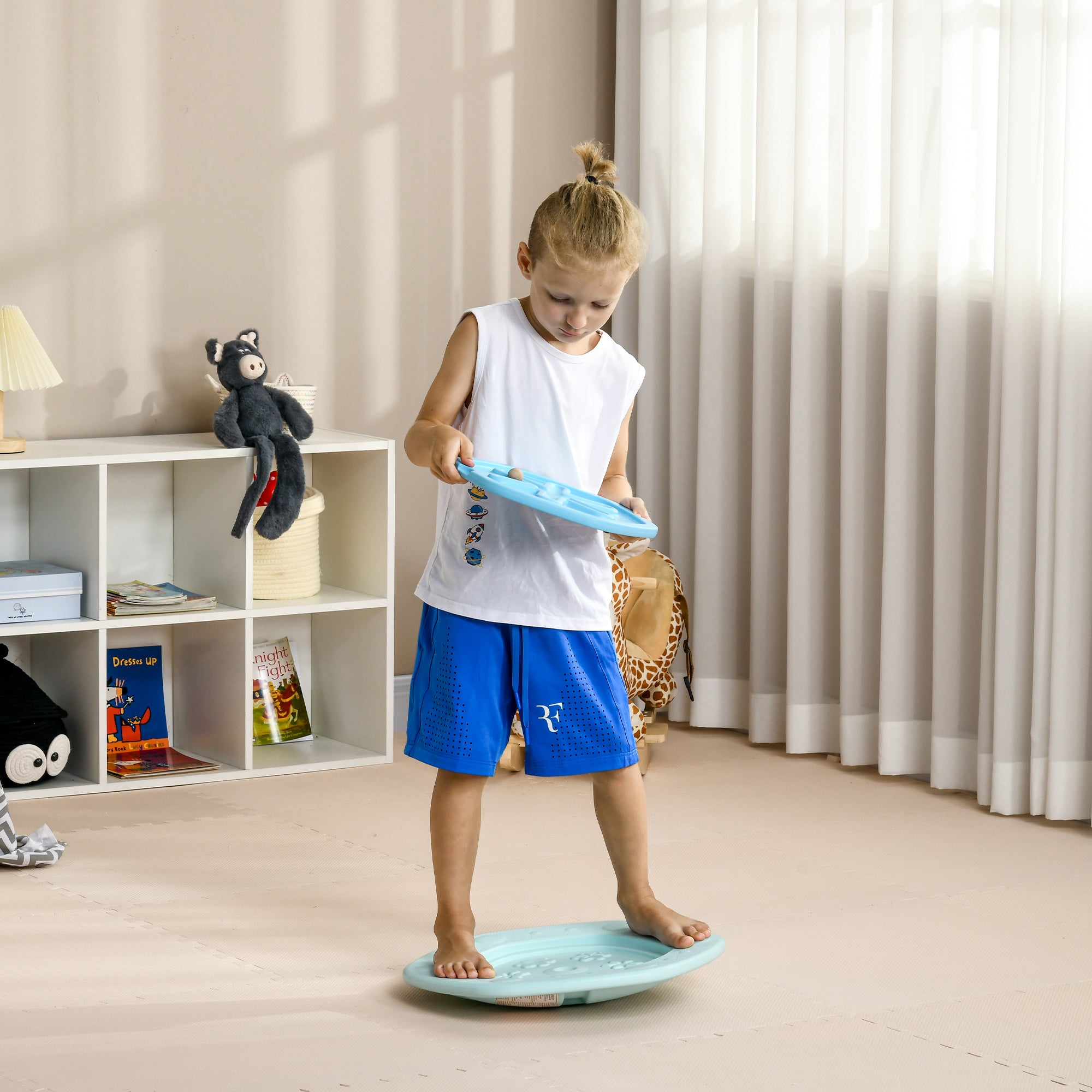 ZONEKIZ Two-In-One Balance Board, Kids Wobble Board with Ball - Blue - North Peak Garden Furniture