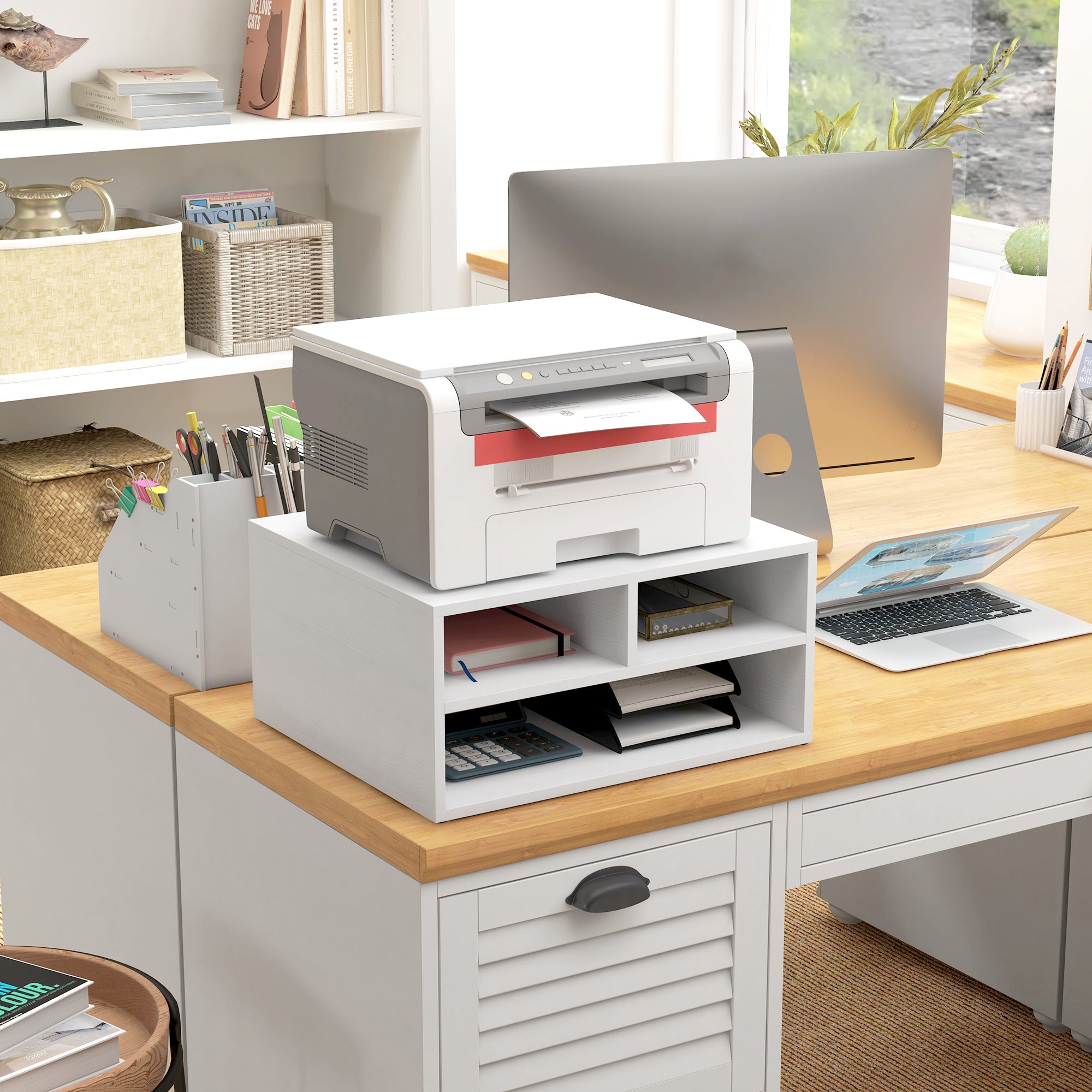HOMCOM Three-Compartment Printer Storage Cabinet - White - North Peak Garden Furniture