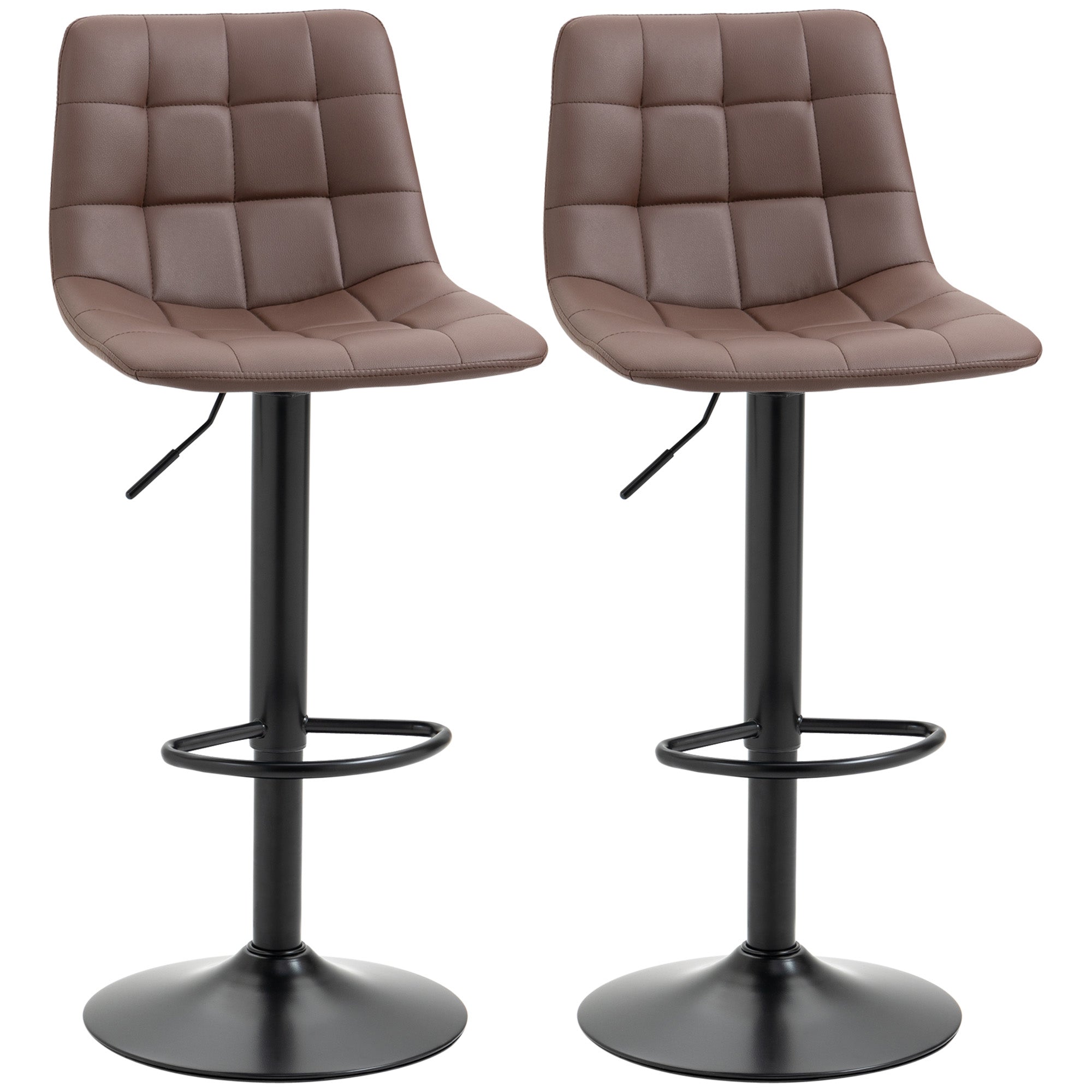 HOMCOM Adjustable Bar Stools Set of 2, Swivel PU Leather Upholstered Barstools with Tufted Seat and Back, Breakfast Bar Chairs for Kitchen Counter, Brown - North Peak Garden Furniture