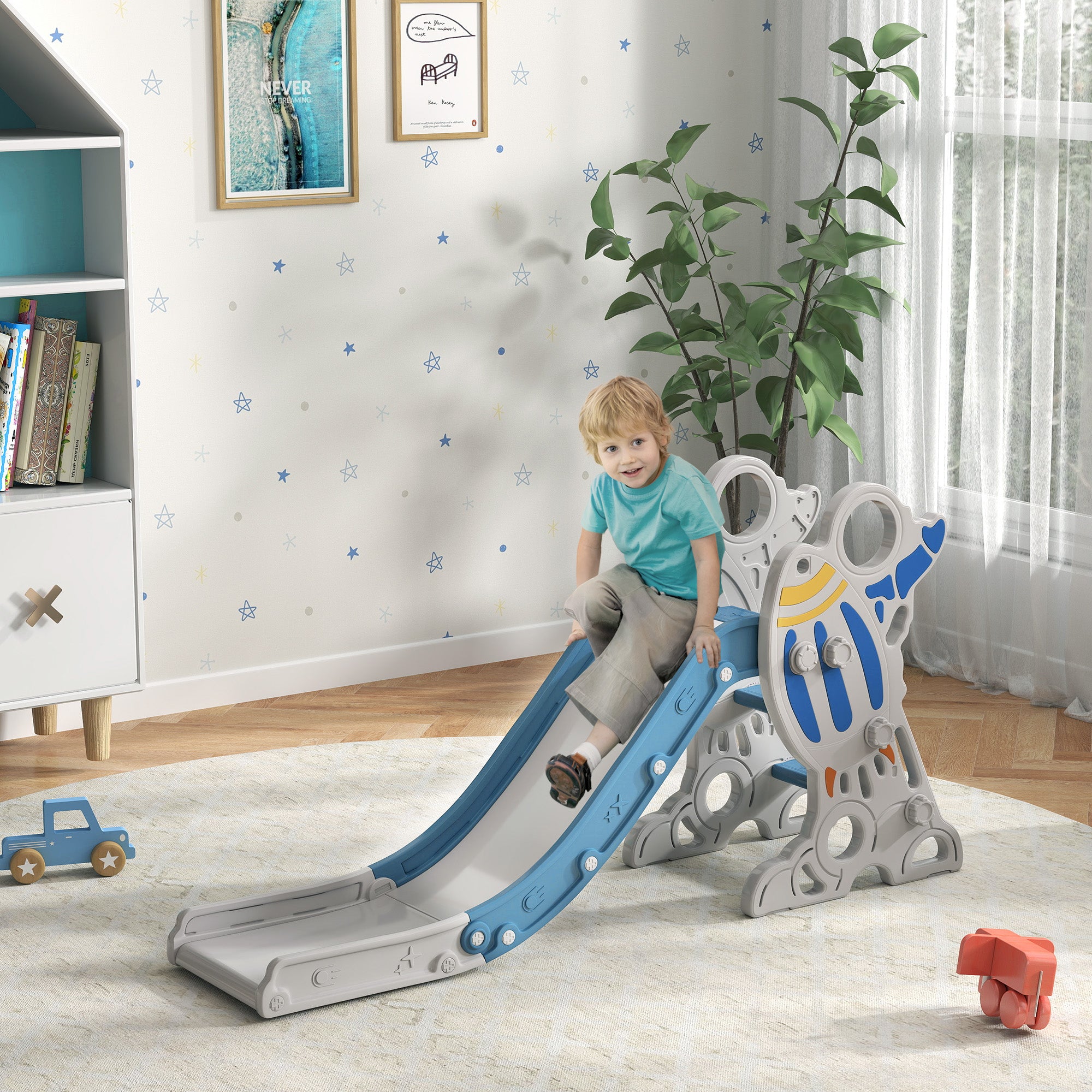 AIYAPLAY Space-Themed Baby Slide, Indoor Freestanding Kids Slide, for Ages 1.5-3 Years - Blue - North Peak Garden Furniture