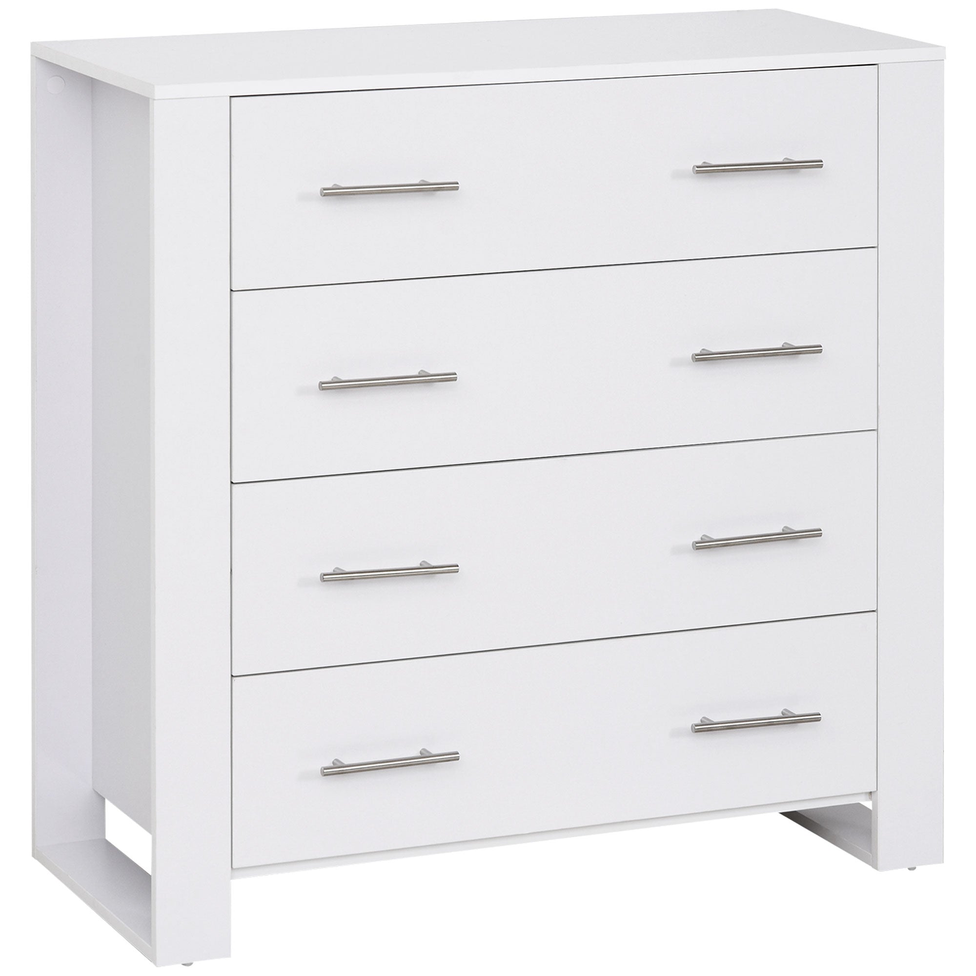 HOMCOM Chest Of 4 Drawers Storage Cabinet Bedroom Clothes w/Metal Handles Base Freestanding Unit Furnishing Living Room White - North Peak Garden Furniture