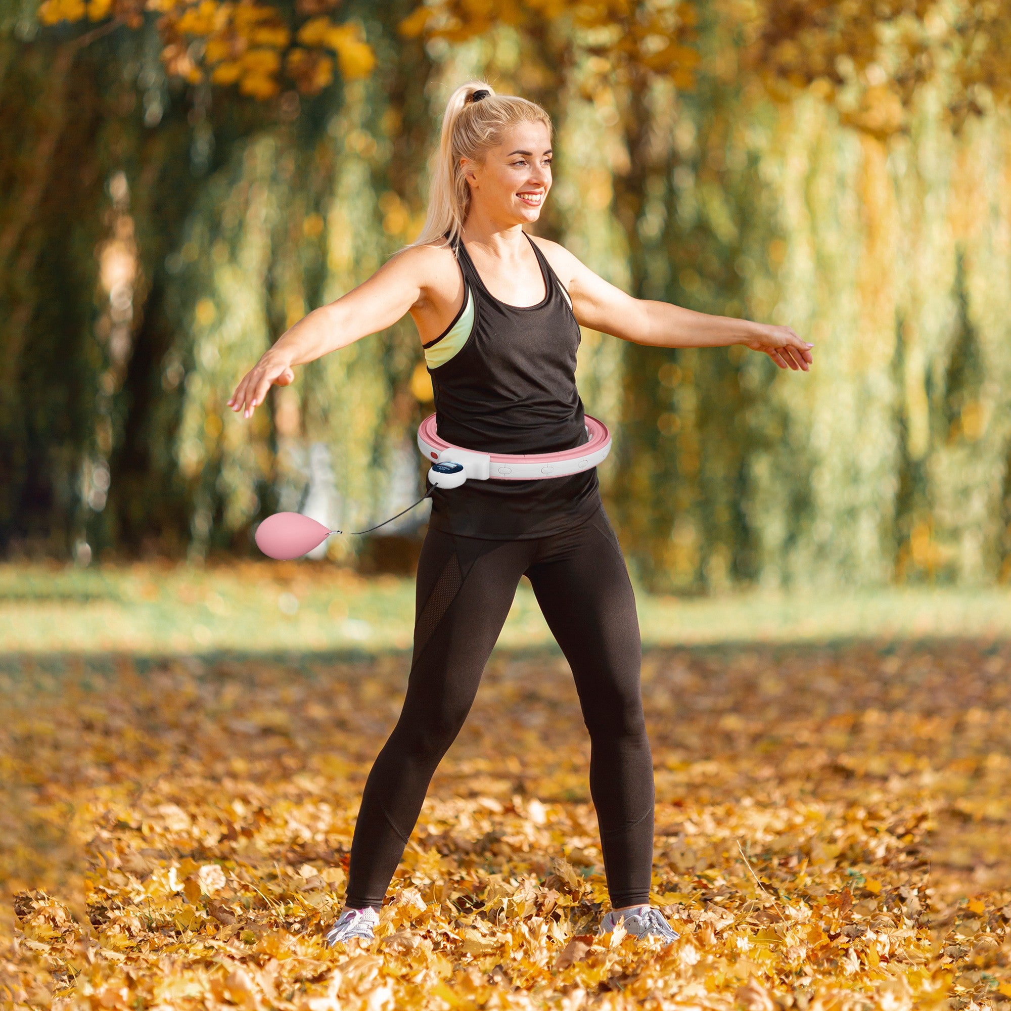 SPORTNOW Smart Weighted Hula Hoop, Massage Hula Ring with 16 Detachable Knots, 360° Auto-Rotating Ball and Digital Counter - North Peak Garden Furniture