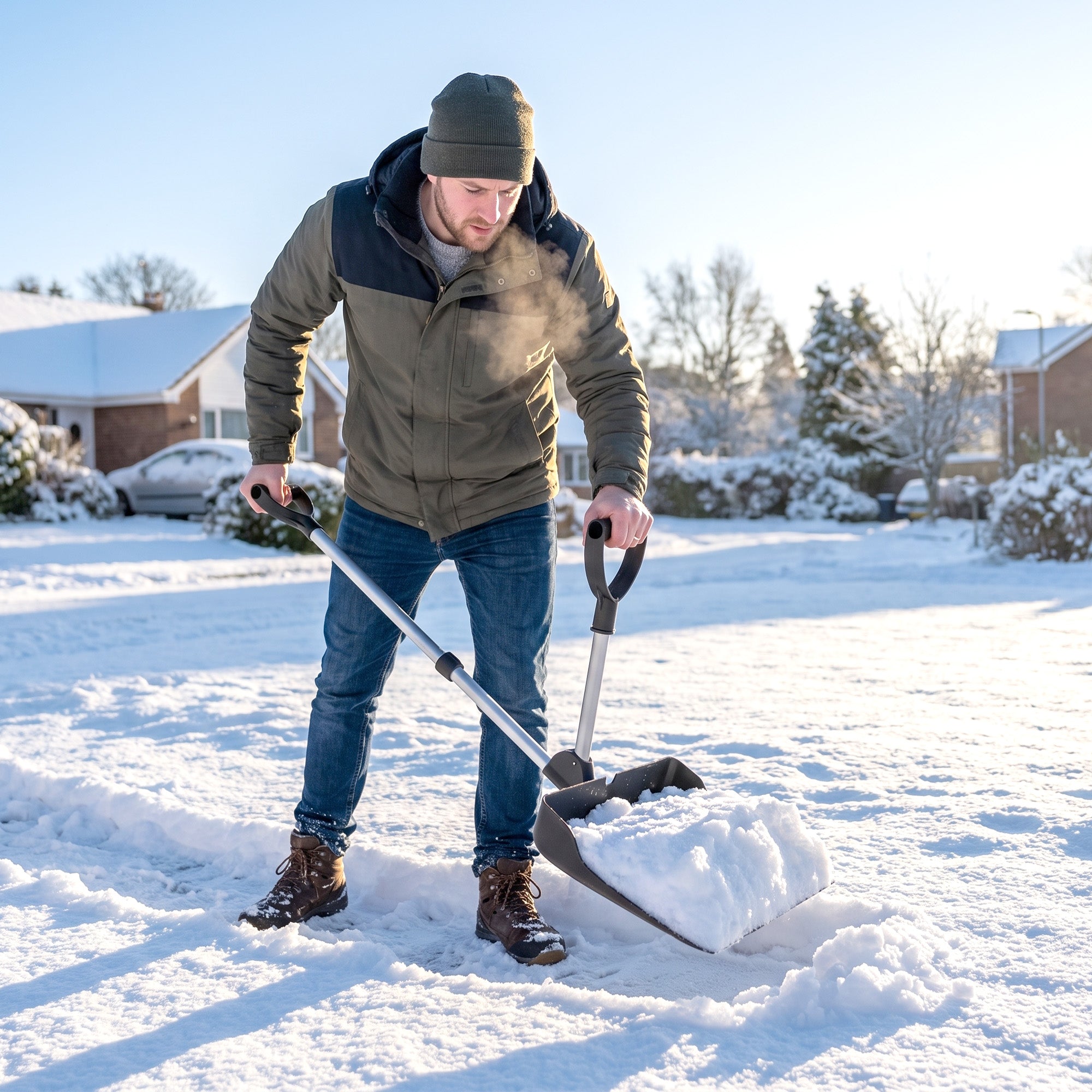 Outsunny Heavy-Duty Snow Shovel with Assist Handle, Portable Snow Pusher with 45cm Wide Blade, Detachable Aluminium Handle