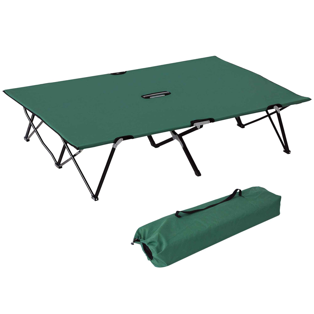 Outsunny Double Camping Bed Camping Cot Foldable Sunbed Outdoor Patio Sleeping Bed Super Light with Carry Bag (Green)