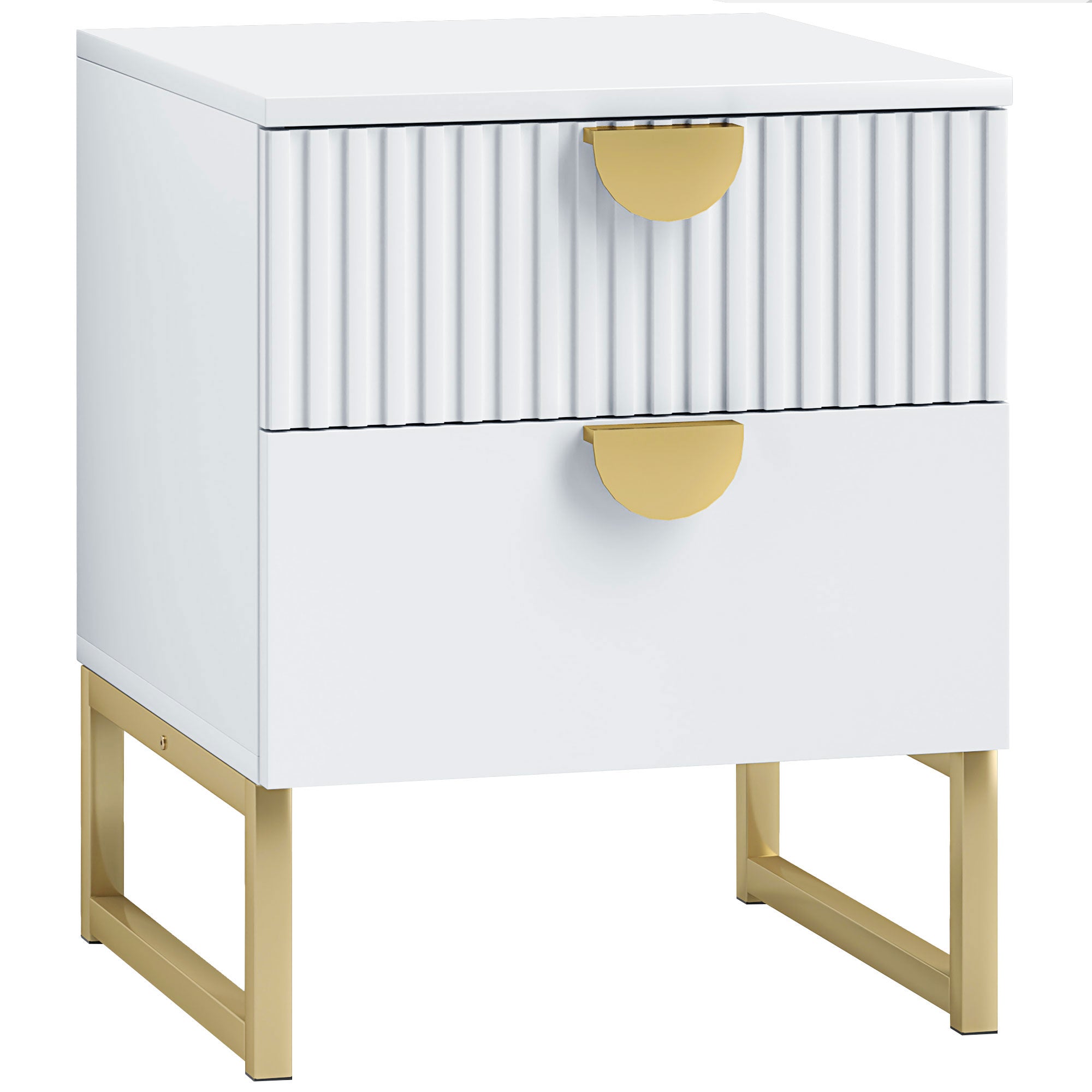 HOMCOM Elegant Two-Drawer Bedside Table - White - North Peak Garden Furniture