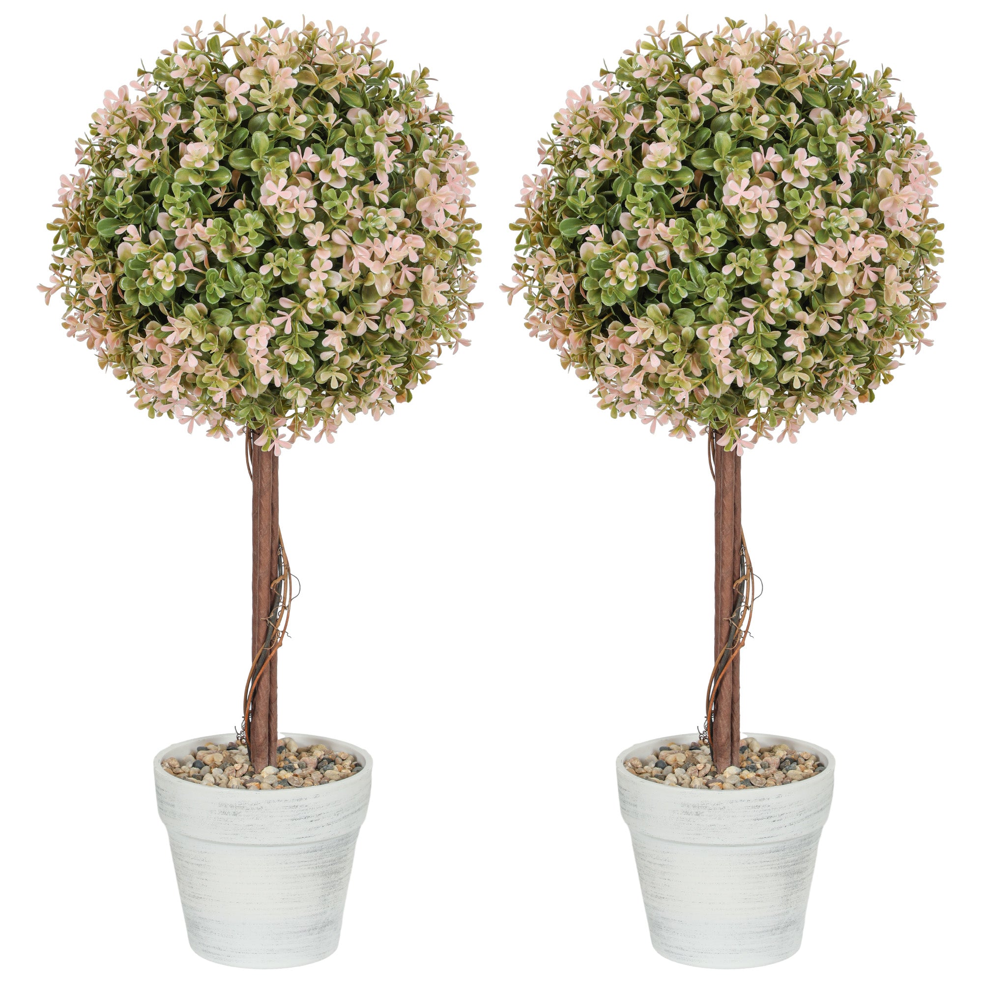 HOMCOM Set of 2 Decorative Artificial Plants, Murraya Flowers in Pot, Fake Plants for Home Indoor outdoor Decor, 60cm, Cream White - North Peak Garden Furniture