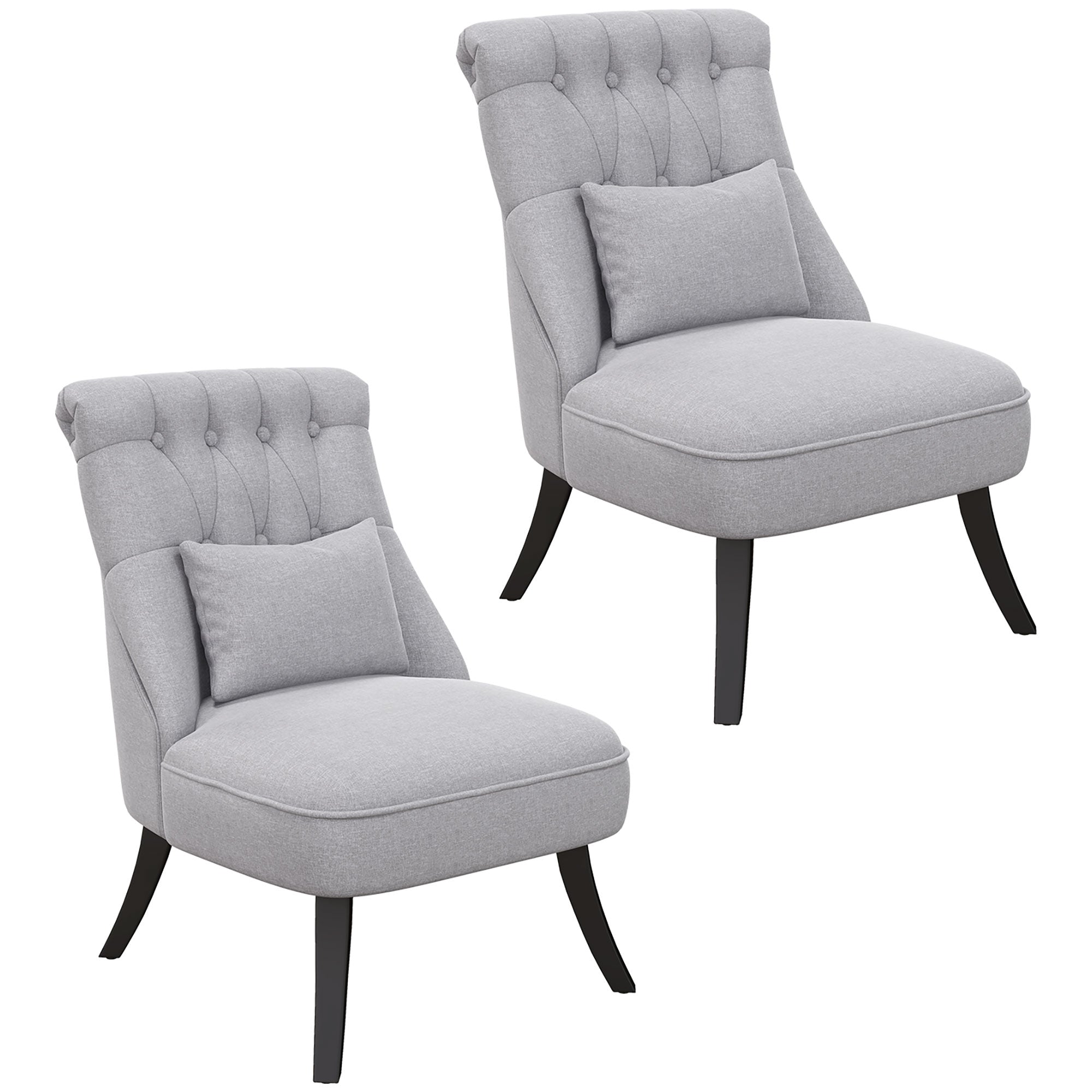 HOMCOM Fabric Single Sofa, Tub Chair, Upholstered Bedroom Chair with Pillow, Solid Wood Leg for Home, Living Room, Dining Room, Set of 2, Grey - North Peak Garden Furniture