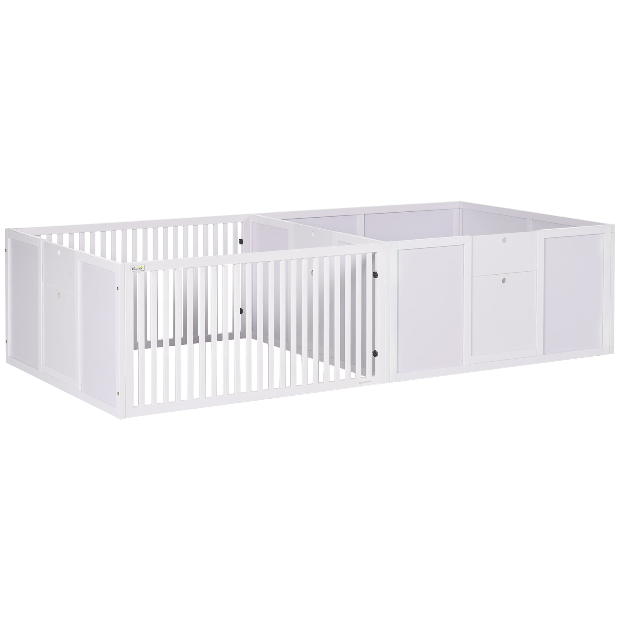 PawHut 7 Panels Playpen with 3 Doors for Baby Dogs, Two-Room Design Puppy Whelping Box - White - North Peak Garden Furniture