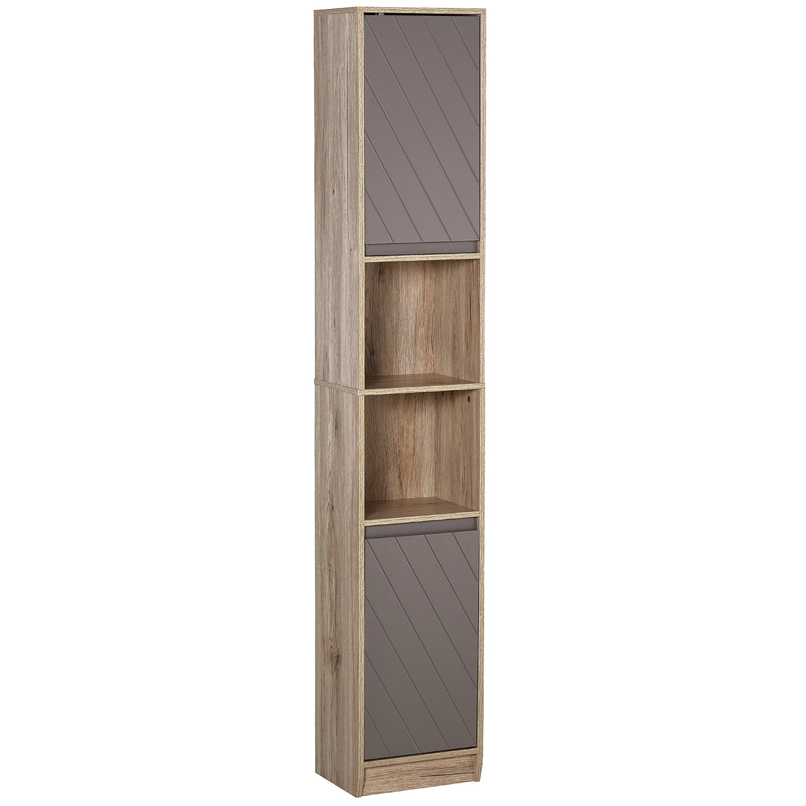 HOMCOM Freestanding Bathroom Storage Cabinet w/ 2 Cupboards 2 Compartments Home Organisation Anti-Tipping Elevated Base 30L x 24W x 170H cm Grey&Brown - North Peak Garden Furniture