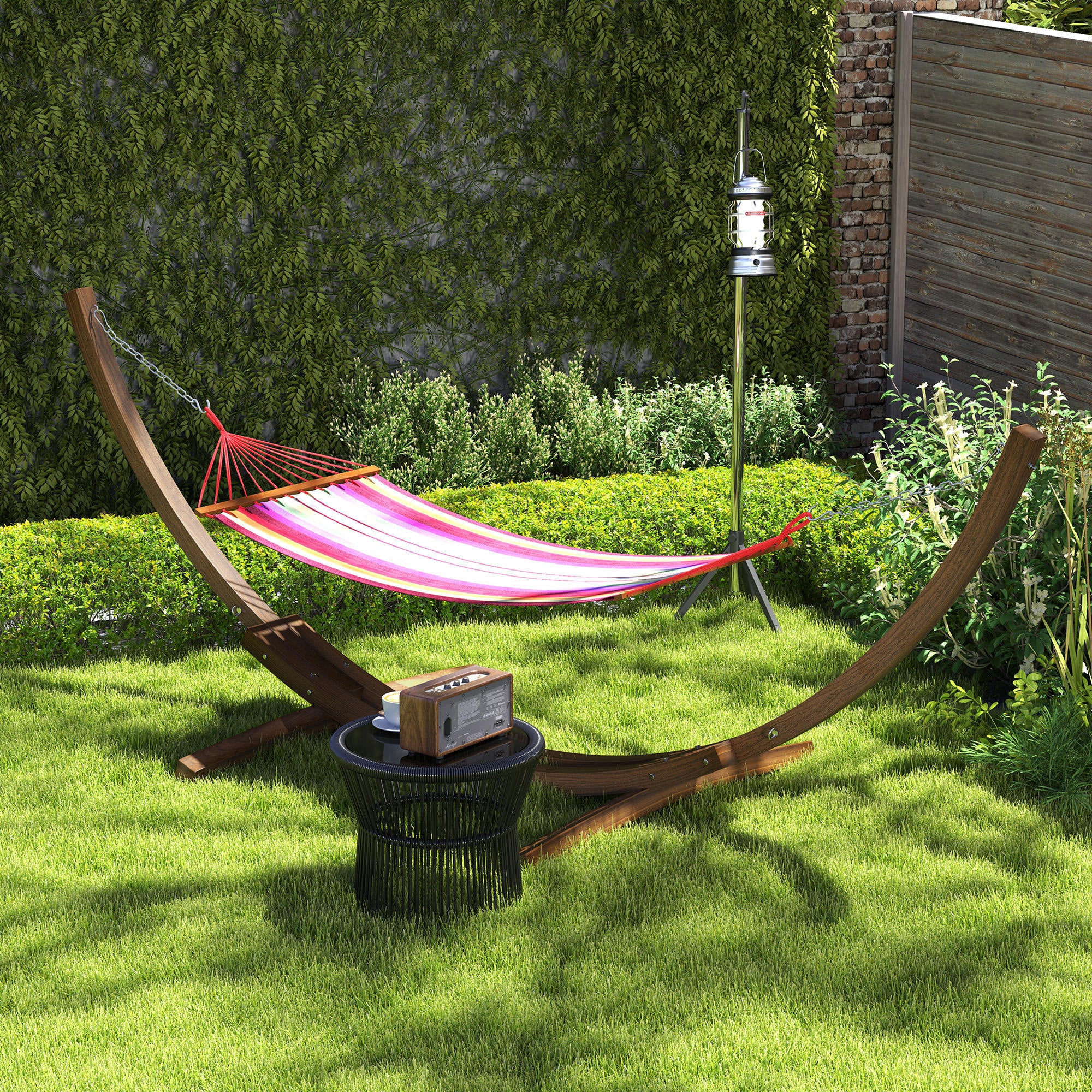 Outsunny 3.25m Wooden Hammock Stand Universal Fit Garden Picnic Camp Accessories, Brown - North Peak Garden Furniture