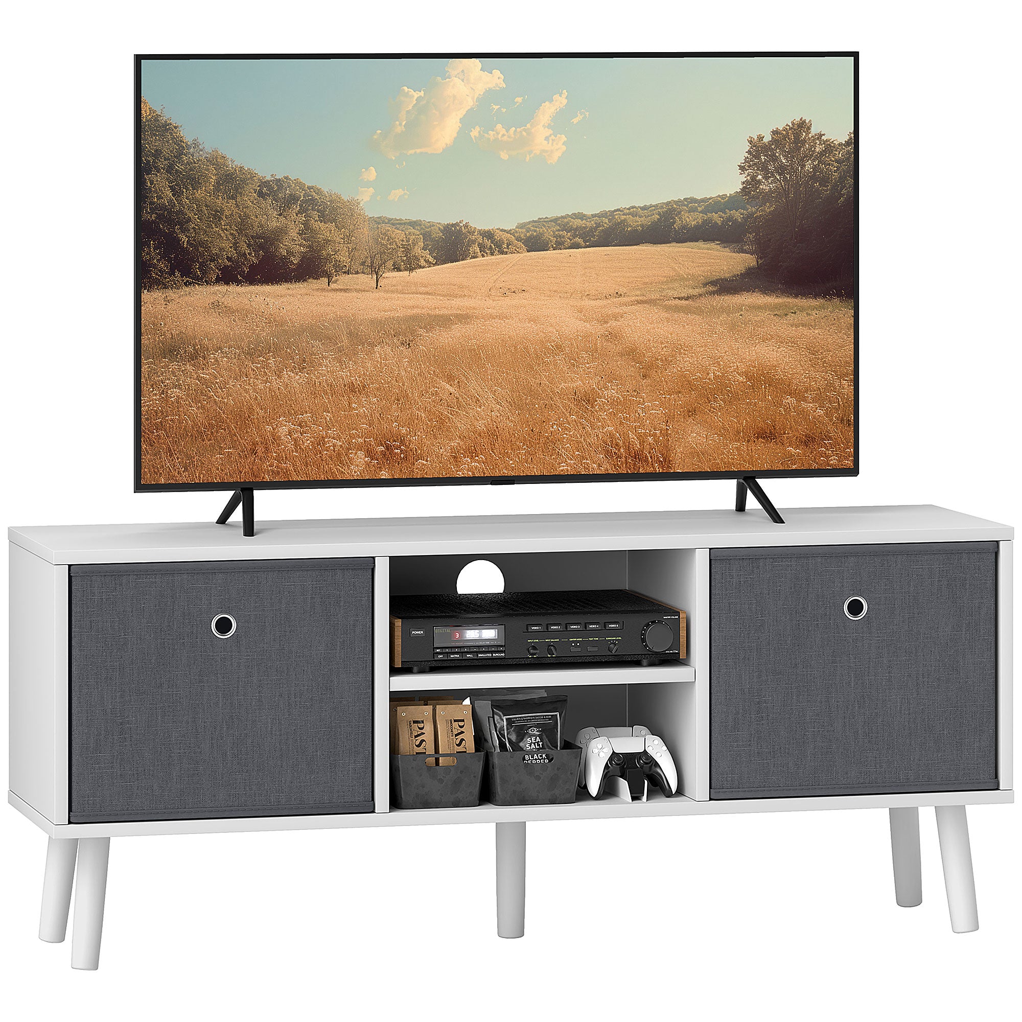 HOMCOM TV Cabinet Stand Unit for TVs up to 50'' with Foldable Drawers, Entertainment Centre for Living Room White - North Peak Garden Furniture