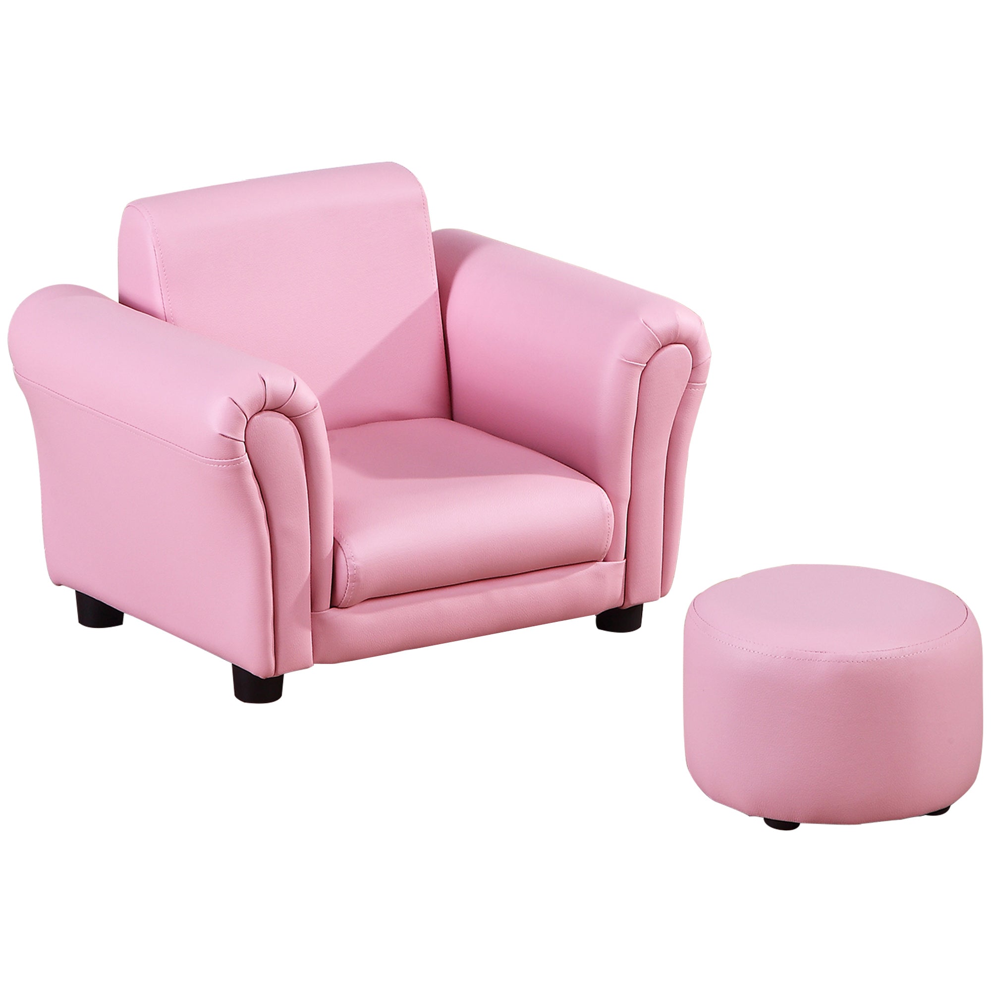 HOMCOM Toddler Chair Single Seater Kids Sofa Set, 54 x 42 x 41cm, Kids Sofa with Stool, Pink - North Peak Garden Furniture