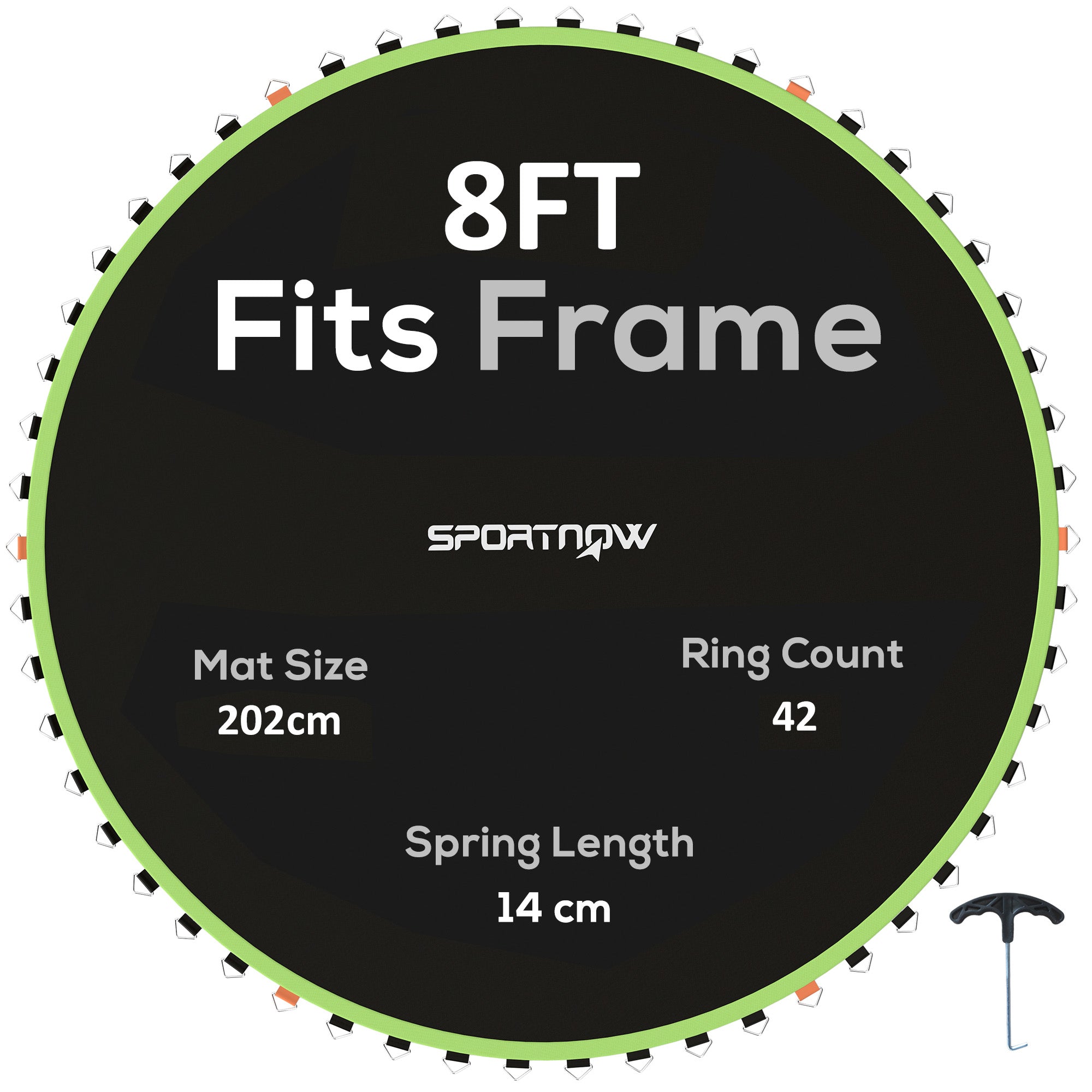 SPORTNOW Trampoline Replacement Mat with Spring Pull Tool, 42 V-Hooks, for 8ft Trampoline using 14cm Springs, Green - North Peak Garden Furniture