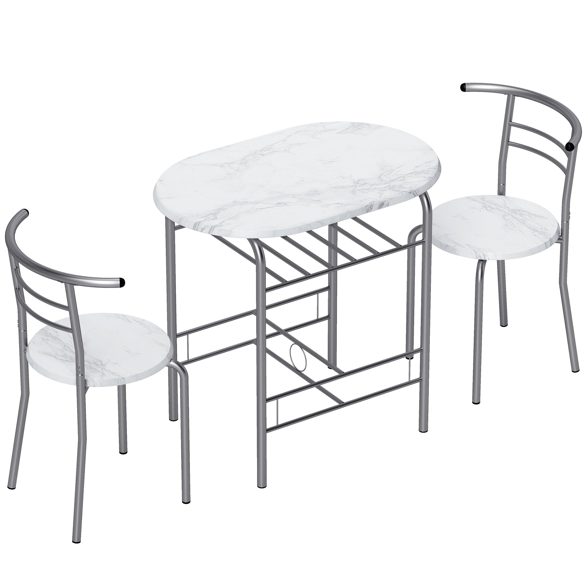 HOMCOM Three-Piece Compact Dining Set - White Marble Effect