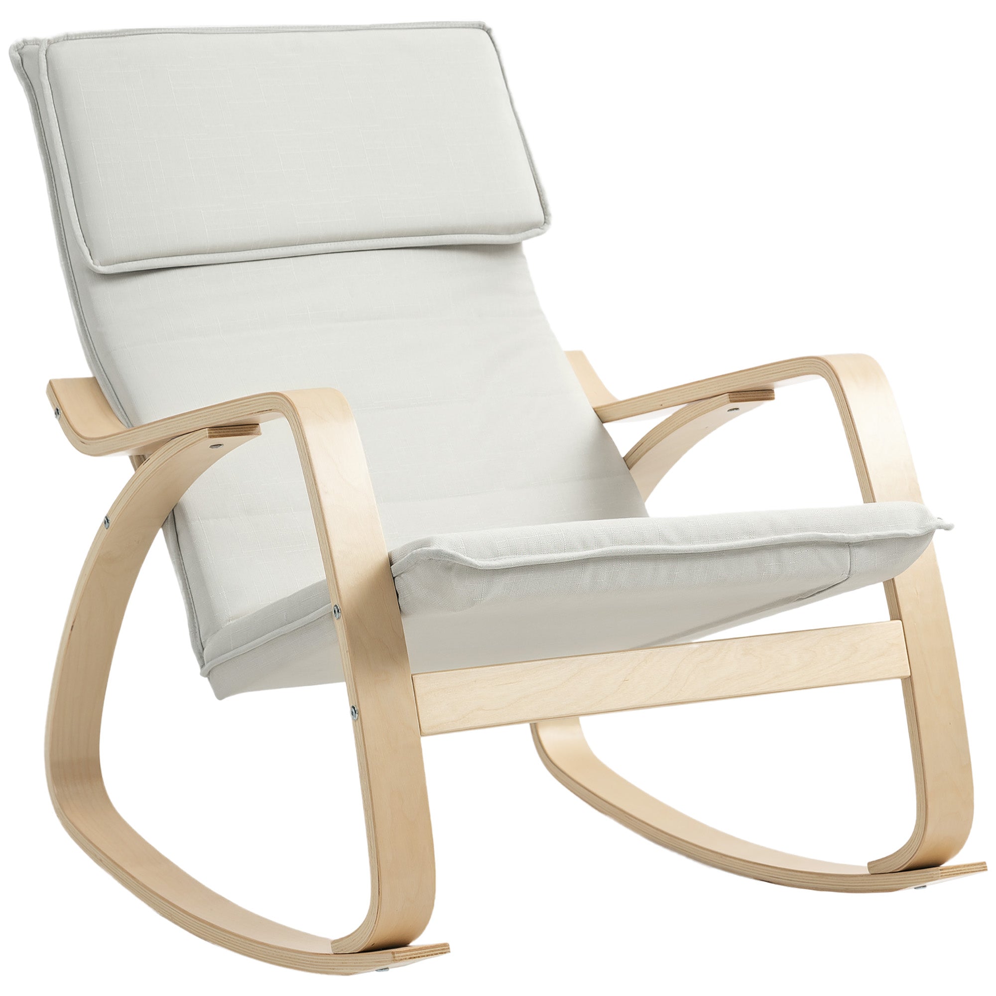 HOMCOM Comfortable Relax Rocking Chair, Upholstered Lounge Chair Recliner with High Back and Headrest for Living Room, Bedroom, Cream White - North Peak Garden Furniture