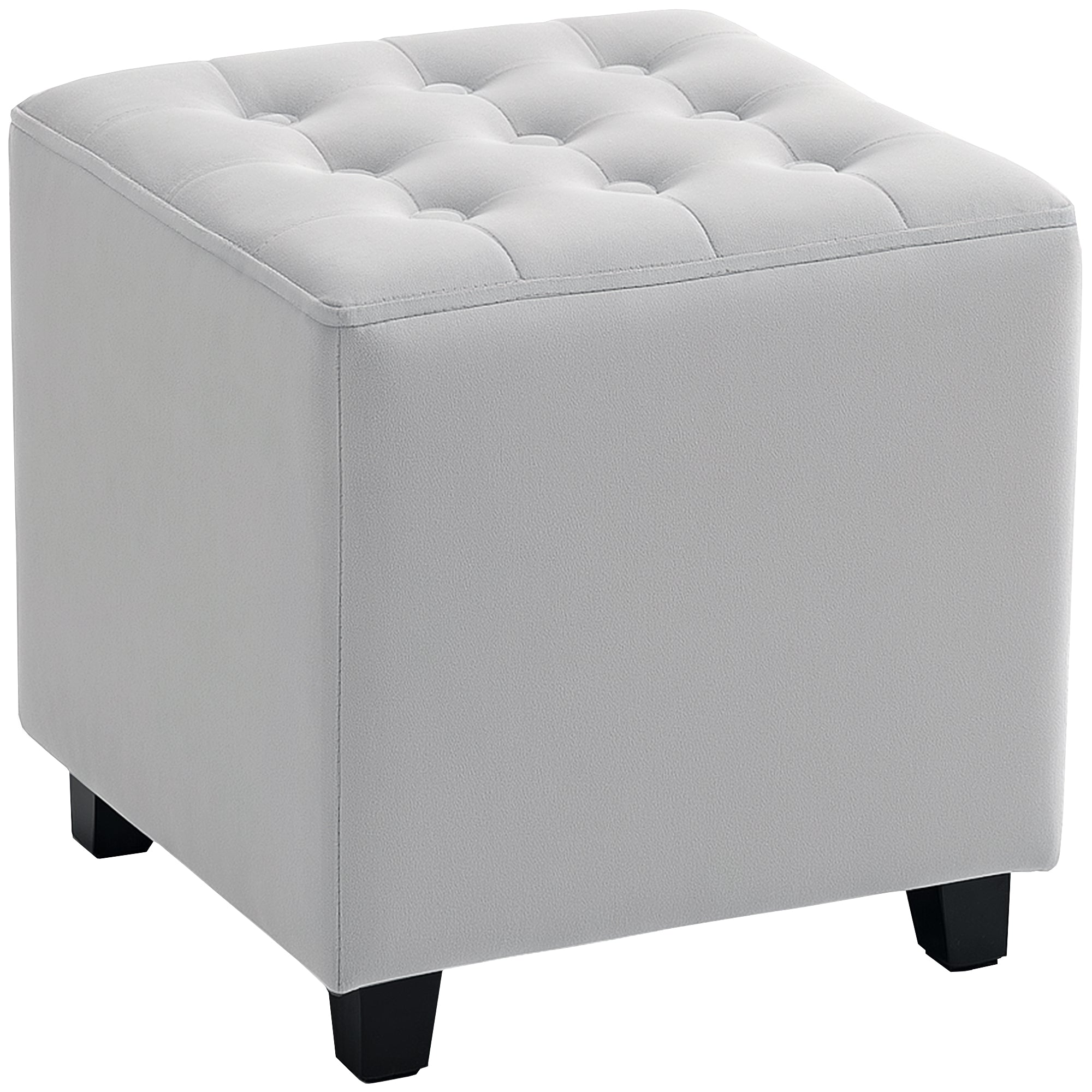 HOMCOM Velvet-Feel Square Ottoman - Light Grey - North Peak Garden Furniture