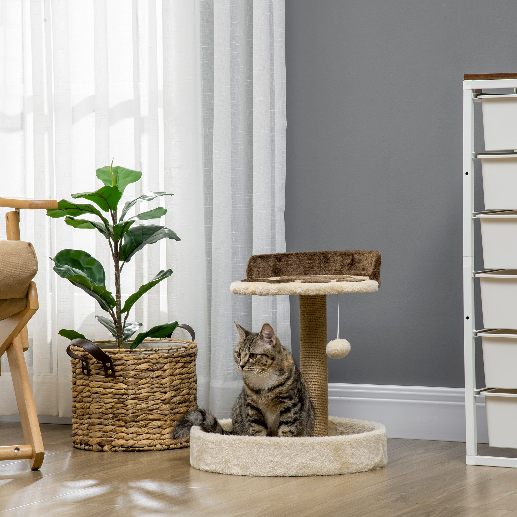 PawHut 44cm Cat Tower, Cat Tree for Indoor Cats, with Sisal Cat Scratching Post, Toy Ball - Brown - North Peak Garden Furniture