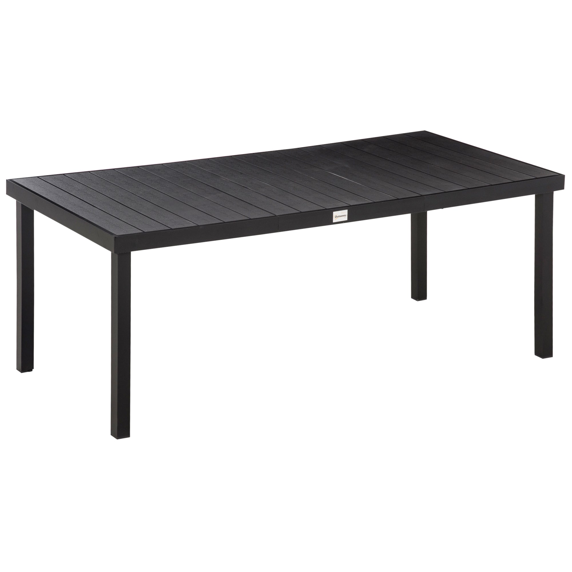 Outsunny Aluminium Outdoor Garden Dining Table for 8 People, Faux Wood Top, for Garden, Lawn, Patio, 190 x 90 x 74cm, Black