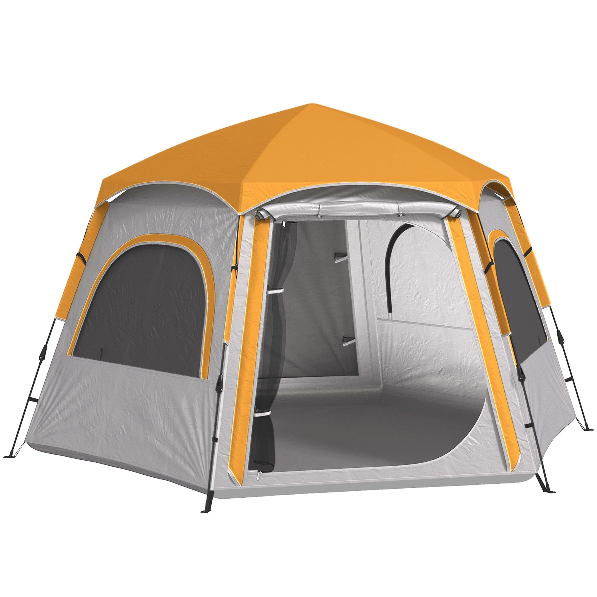 Outsunny Instant Camping Tent, 2/3/4 Person Easy Setup Family Tent with Vestibule, Rainfly, 4 Mesh Windows & 2 Doors, Hexagonal Design, Waterproof UV Protected Dome Tent, Light Grey - North Peak Garden Furniture