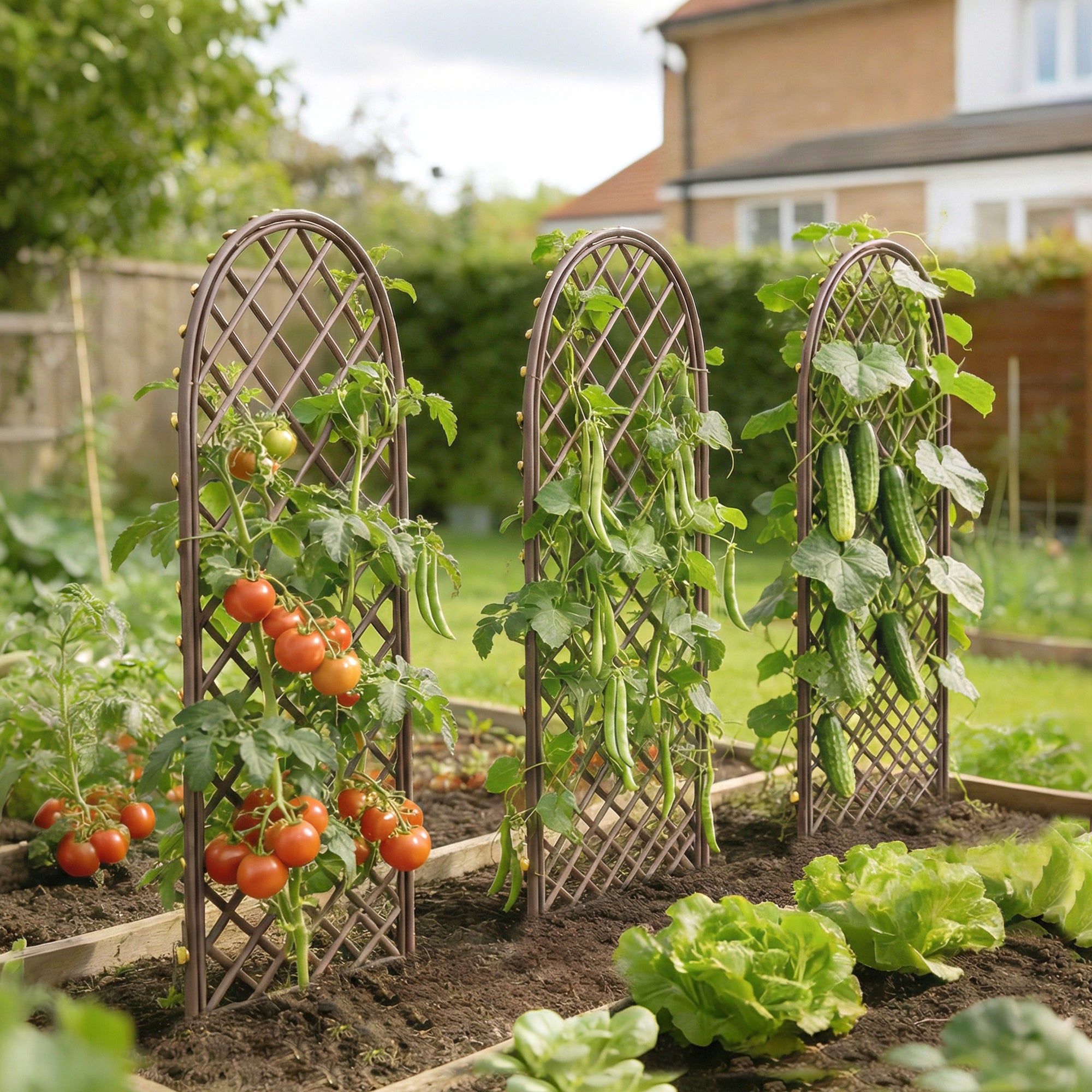 Outsunny Garden Arch, Garden Arbor with 8mm Wicker and Dome Top, Natural Wood Finish