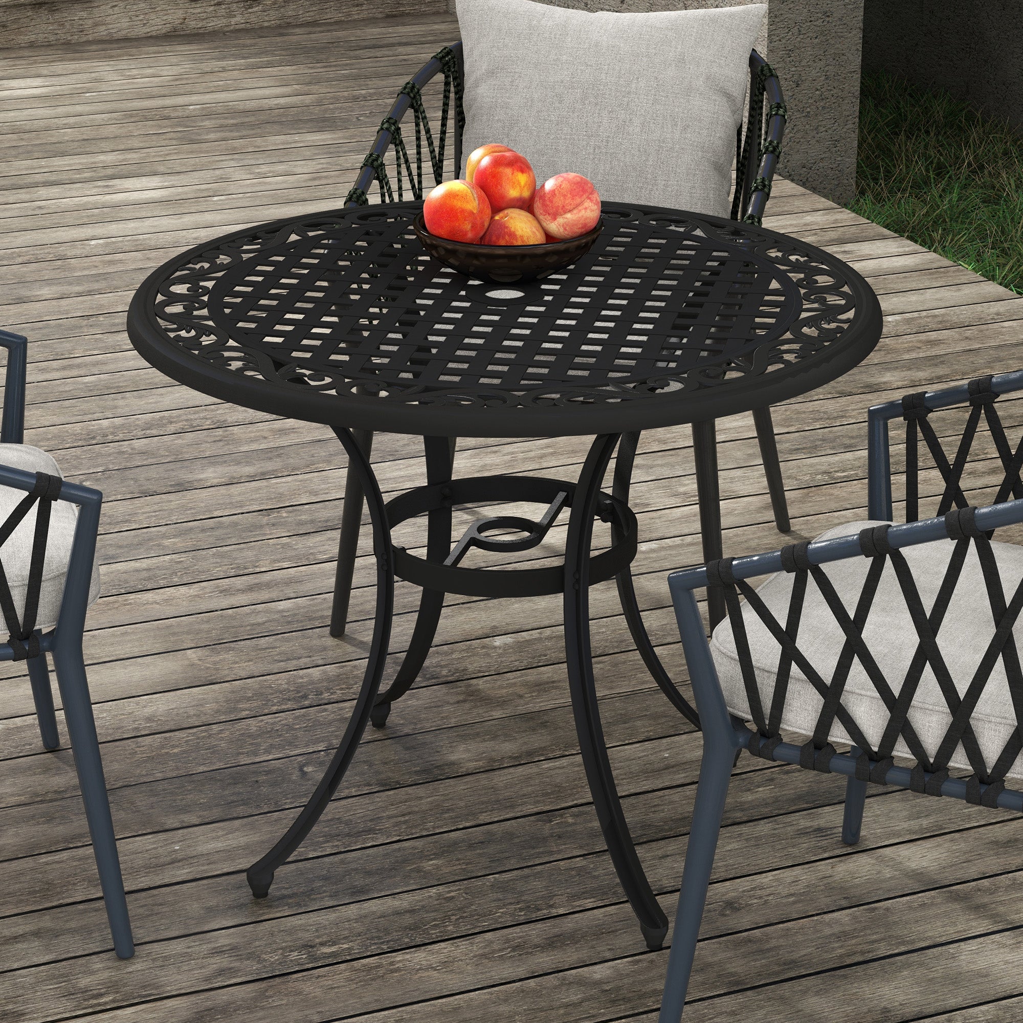 Outsunny Φ90cm Four-Seated Round Aluminium Garden Table, with Parasol Hole - North Peak Garden Furniture