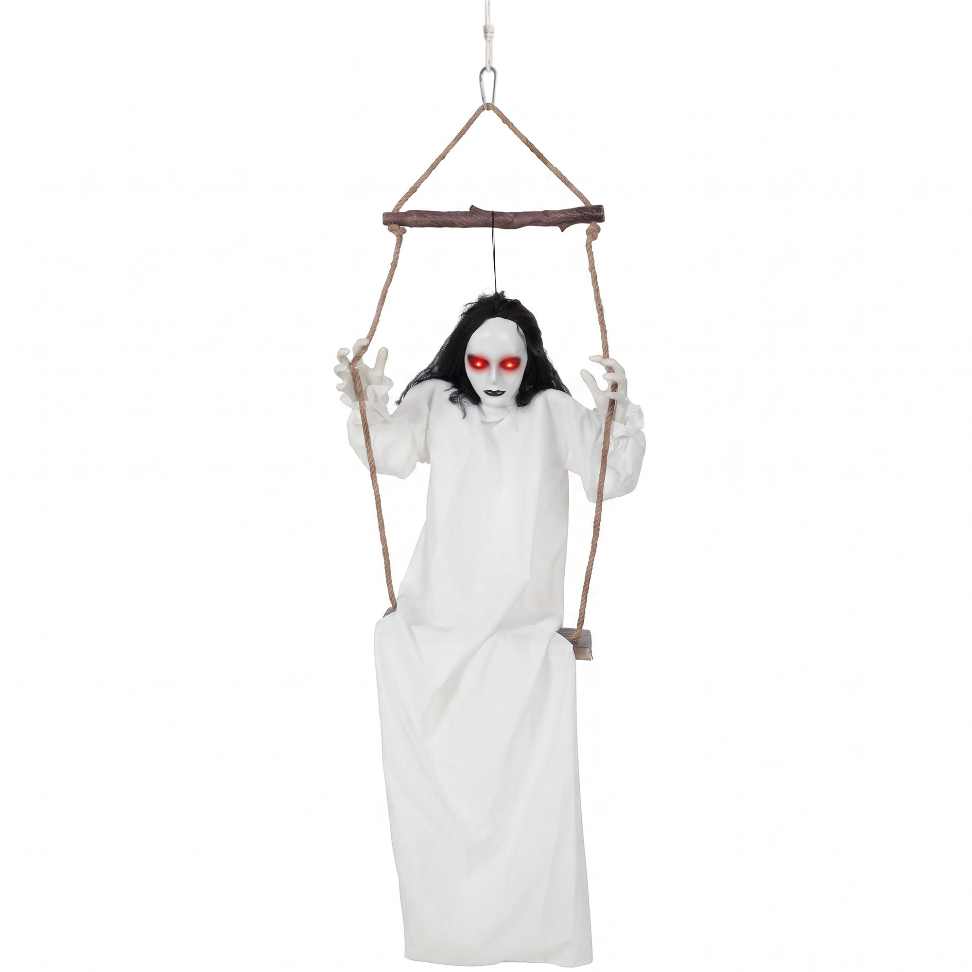 HOMCOM 170cm Animated Hanging Swing Ghost Halloween Decoration, Sound Touch Activated Ghost Halloween Animatronic