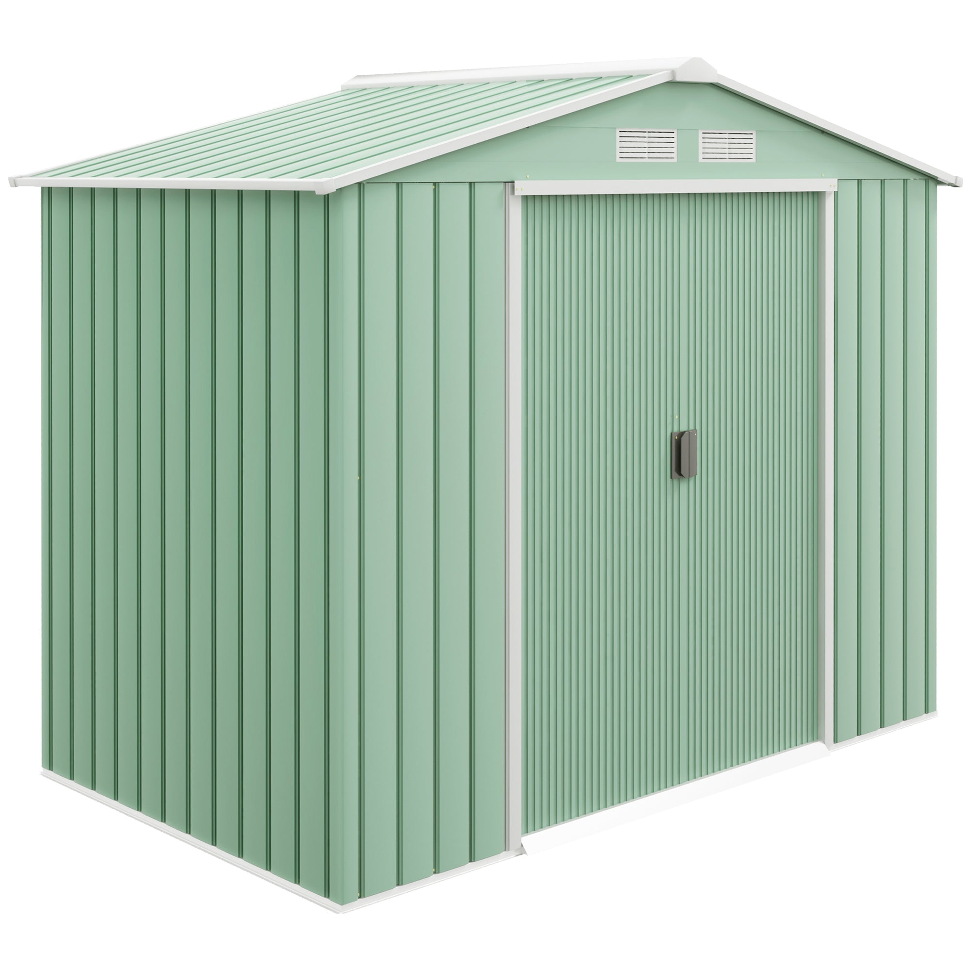 Outsunny 7 x 4ft Metal Garden Shed, Outdoor Storage Tool House with Ventilation Slots, Foundation Kit and Lockable Double Doors, Light Green - North Peak Garden Furniture
