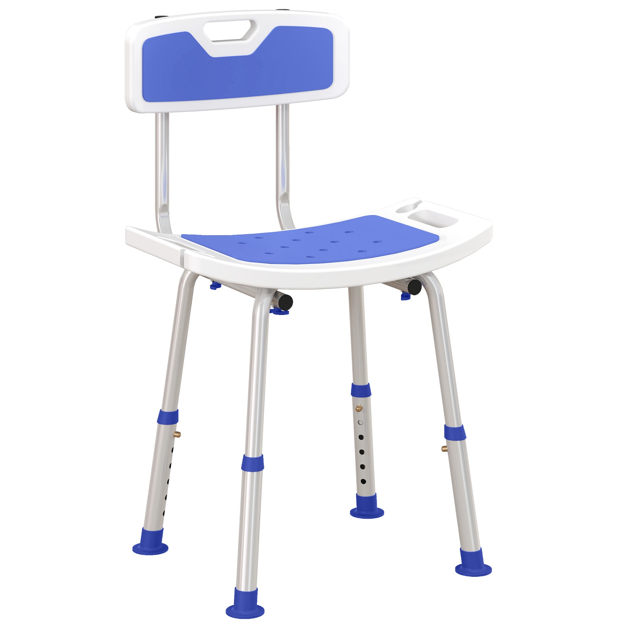 HOMCOM Shower Stool with Backrest, Height Adjustable Shower Chair with Anti-slip Foot Pads, Shower Head Holder, Blue - North Peak Garden Furniture