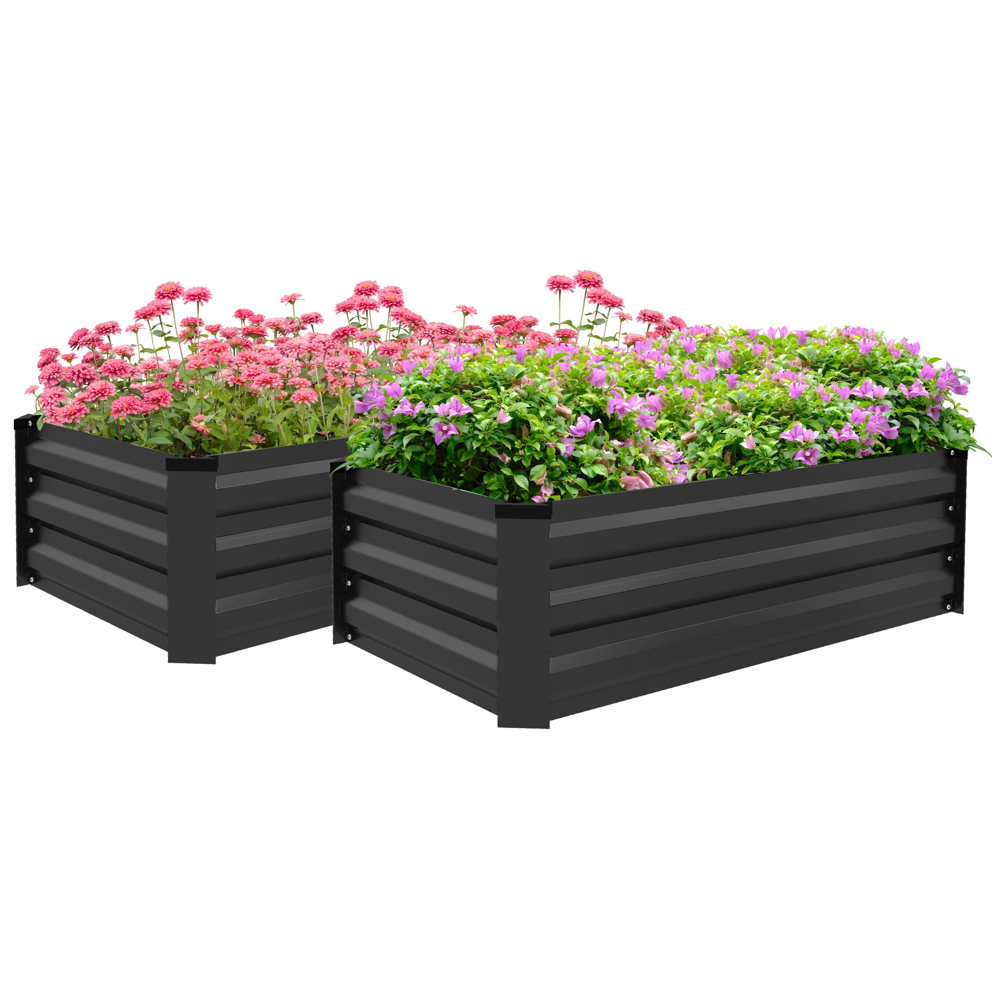 Outsunny Set of Two 60 x 100cm Galvanised Steel Planters, Grey - North Peak Garden Furniture