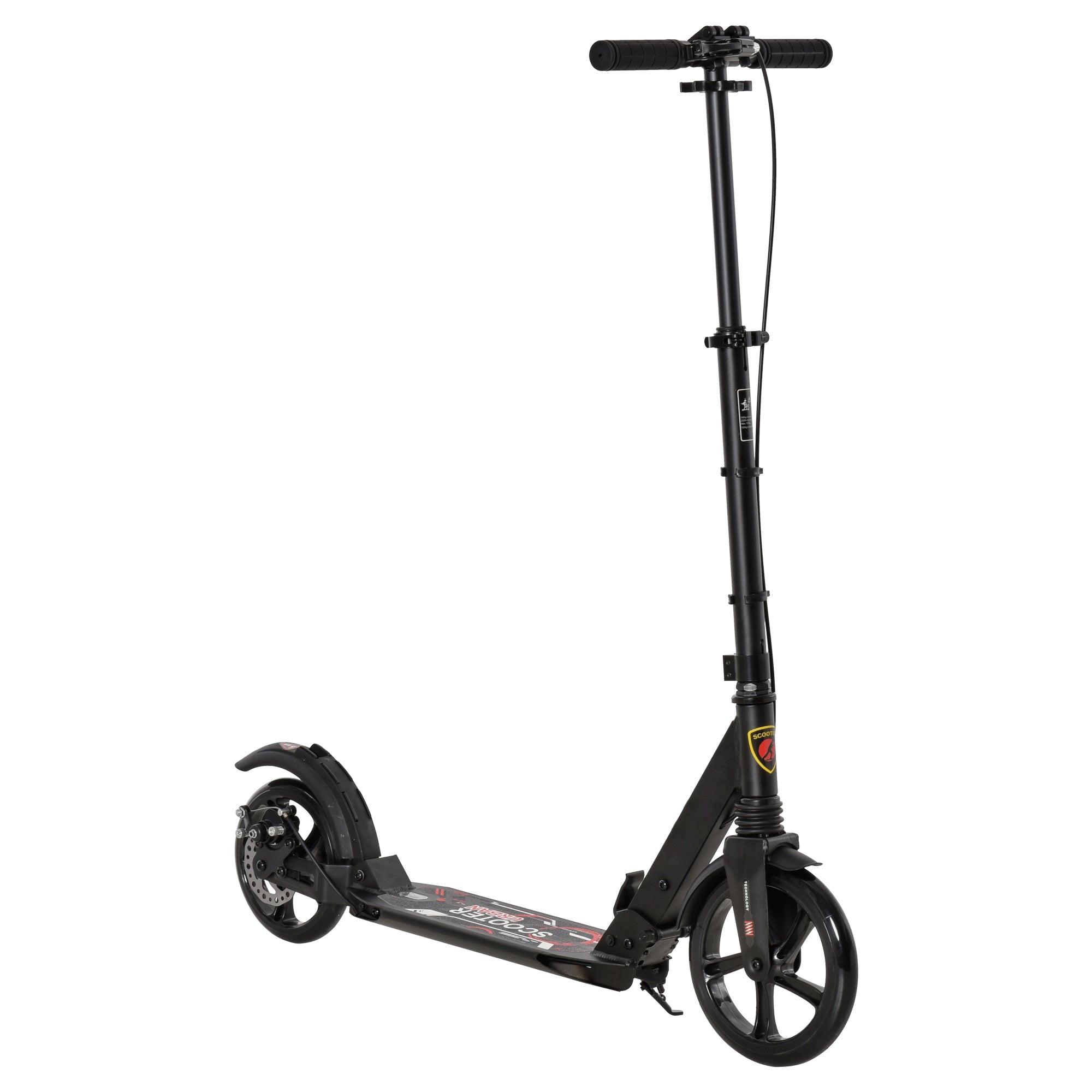 HOMCOM Kick Scooter, Folding 2 Wheel Scooter for 14+ Teens Adults, with Dual Brake System, Dual Suspension, 230mm Big Wheels, 3 Adjustable Handlebar, up to 100KG, Black - North Peak Garden Furniture