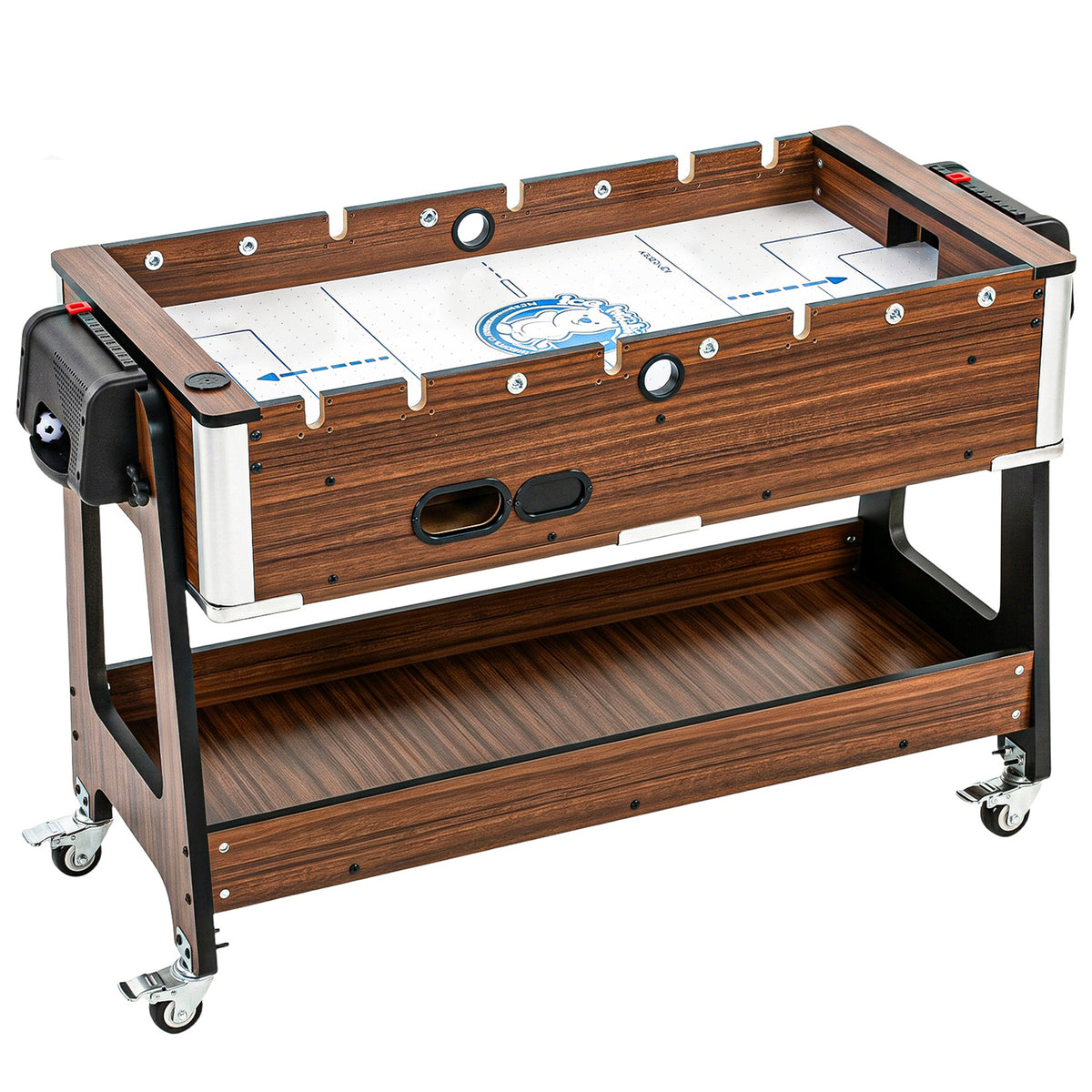 SPORTNOW 3 in 1 Multi Game Table, 3.4ft Reversible Air Hockey Pool Football Games Table with Lockable Wheels, Storage Shelf