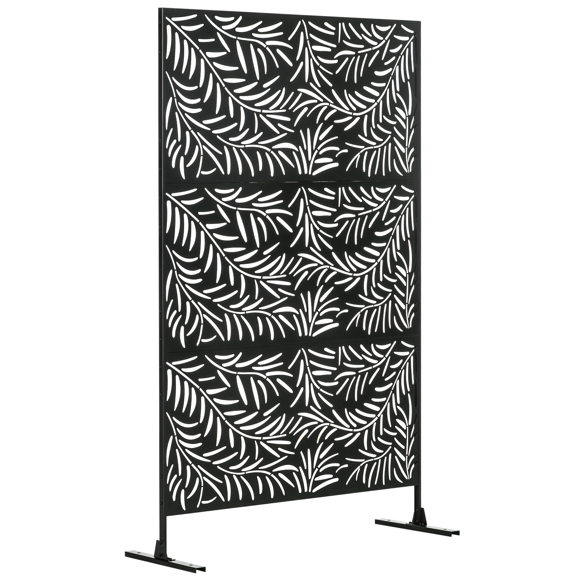 Outsunny Decorative Privacy Screen with Stand, 6.5FT Freestanding Metal Outdoor Divider, Decorative Privacy Panel with Expansion Screws for Garden Patio Pool Hot Tub, Willow Branch Style, Black - North Peak Garden Furniture