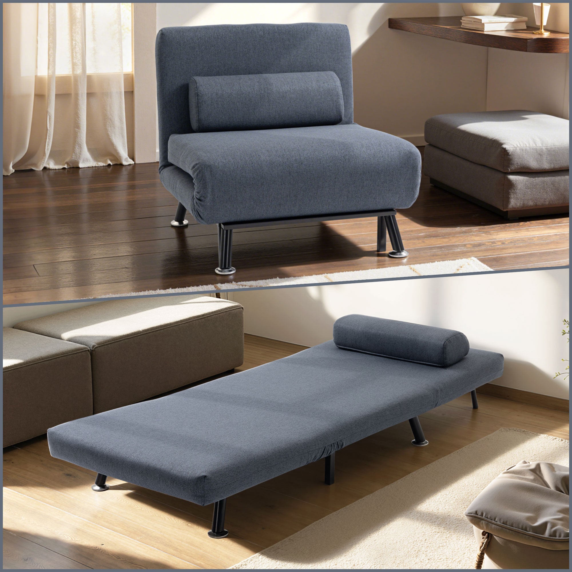 HOMCOM Single Sofa Bed, Chair Bed, 3-in-1 Convertible Sleeper Chair with Adjustable Backrest, Pillow, for Living Room, Bedroom, Black