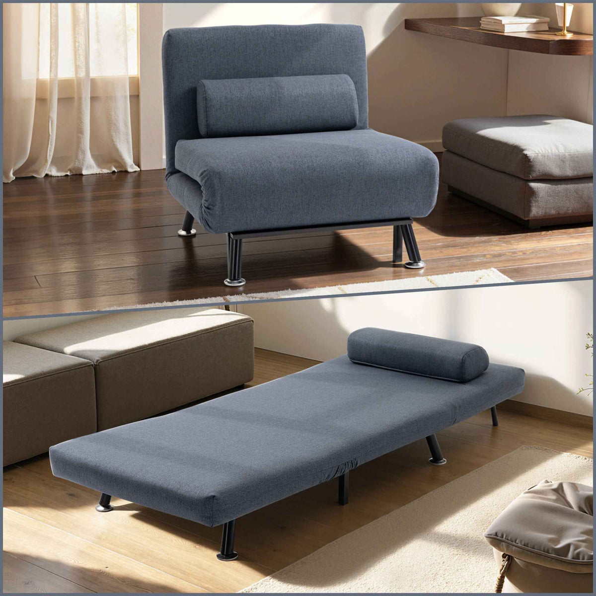 HOMCOM Single Sofa Bed, Chair Bed, 3-in-1 Convertible Sleeper Chair with Adjustable Backrest, Pillow, for Living Room, Bedroom, Black